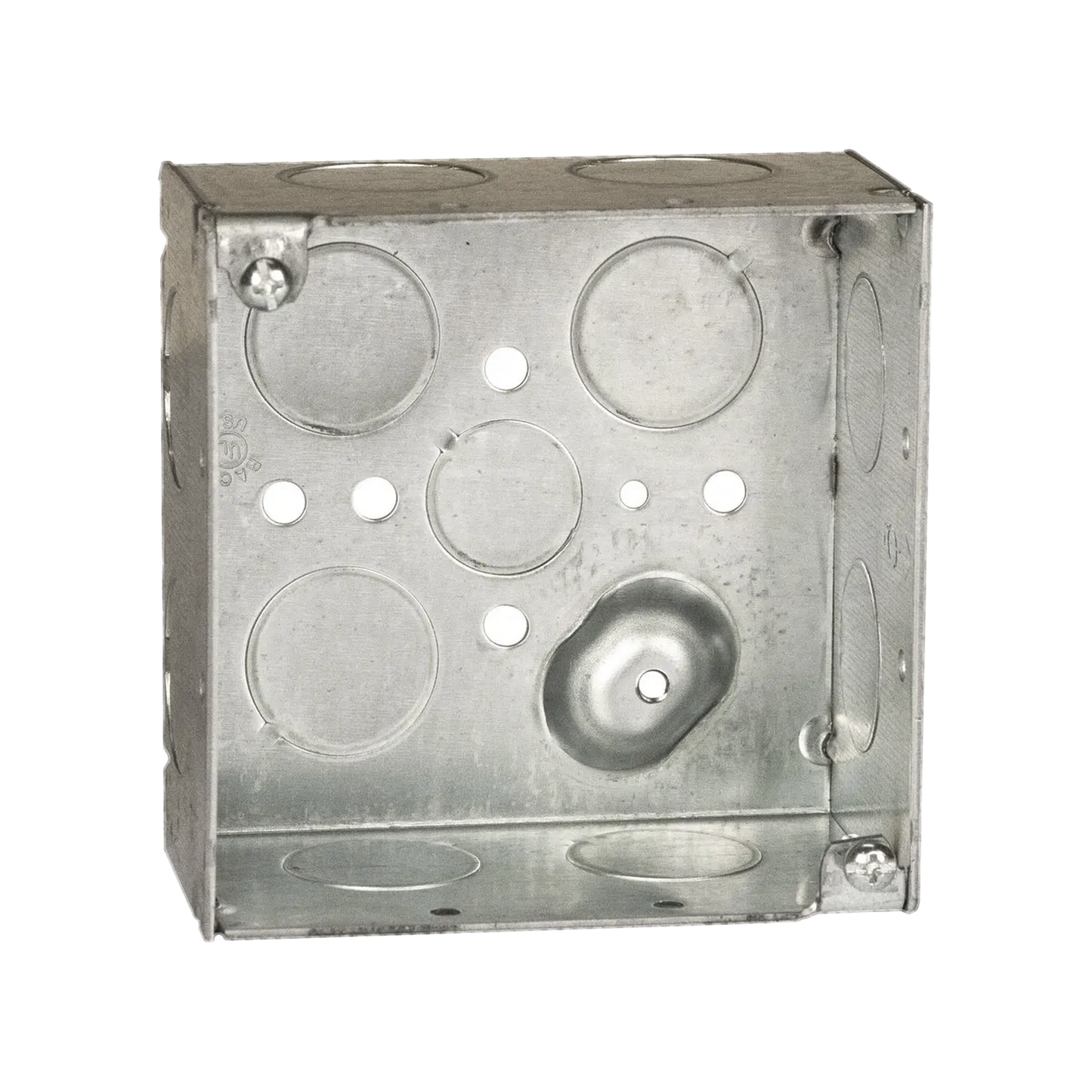 HUB-231 - Caja Cuadrada Galvanizada de 4 x 4" / Profundidad 2 1/8 / 11 Entradas de 3/4" y 1 de 1/2".