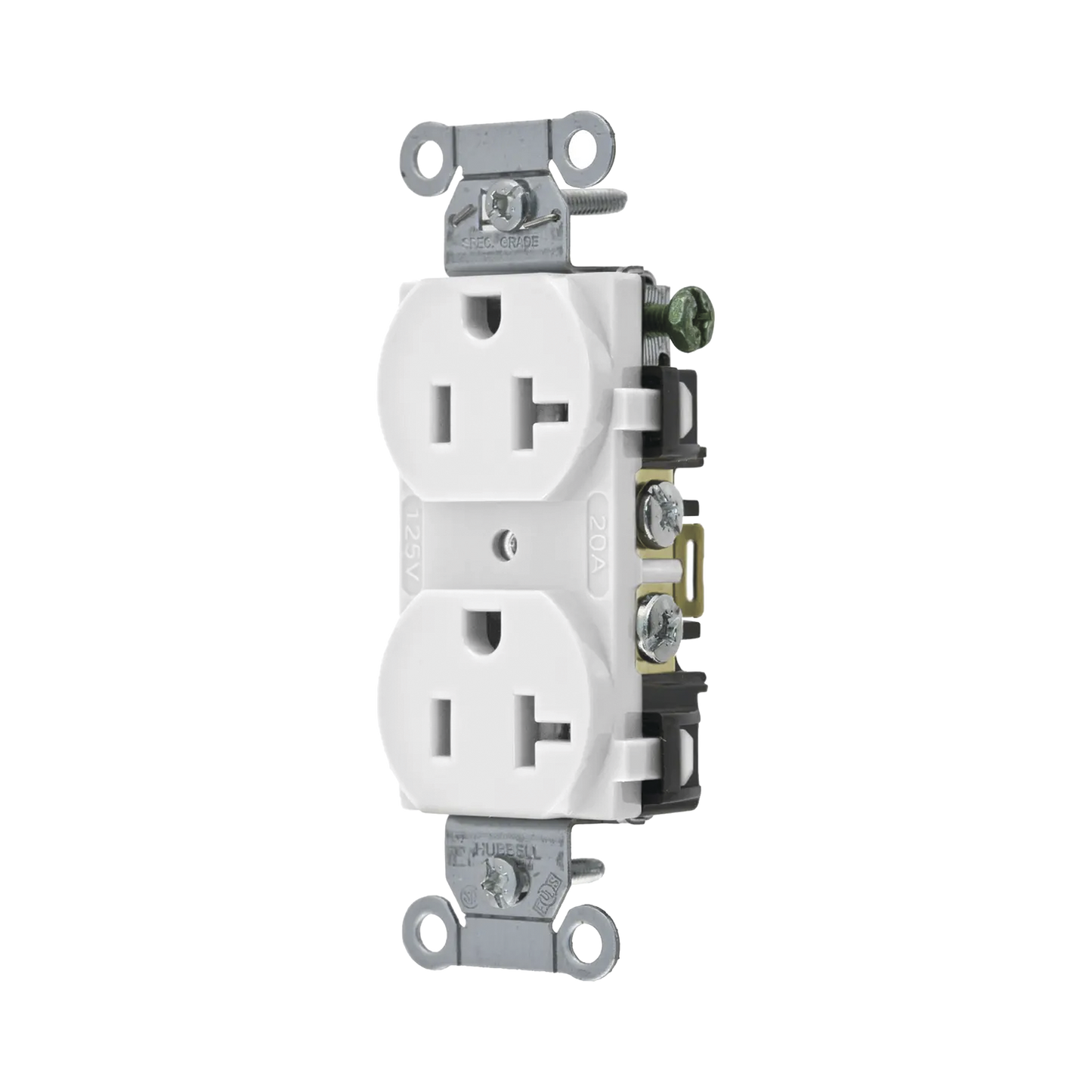 HUB-BR-20-WHI - Contacto Dúplex 20 A, 125 V, 2 Polos, 3 Hilos, Cableado Posterior y Lateral, Color Blanco (Nema 5-20R).