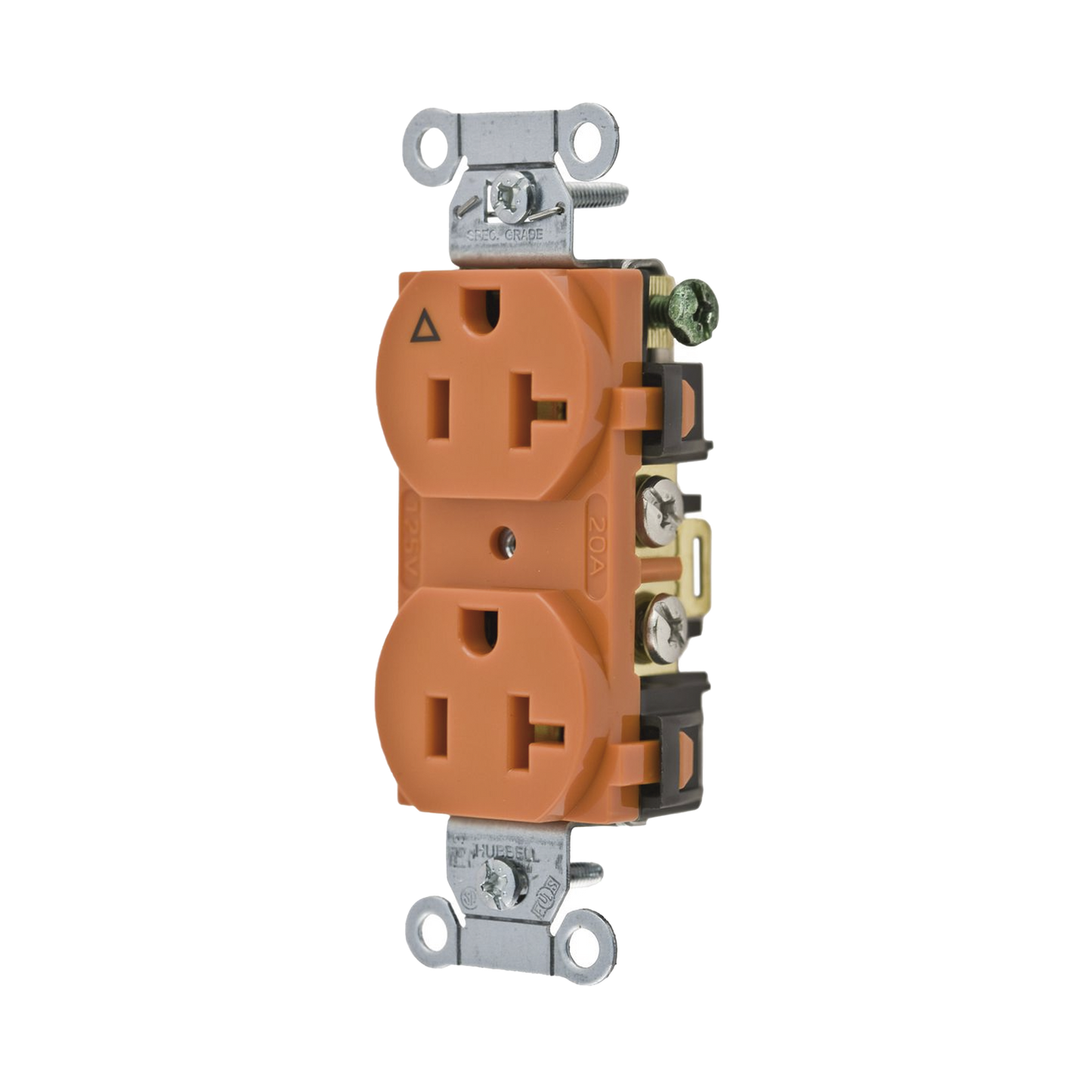 HUB-IG5352 - Contacto Dúplex Conexión a Tierra Aislada/ 20 A 125 V/ 2 polos 3 Hilos/ Color naranja/ Nema 5- 20R/ Grado Comercial.