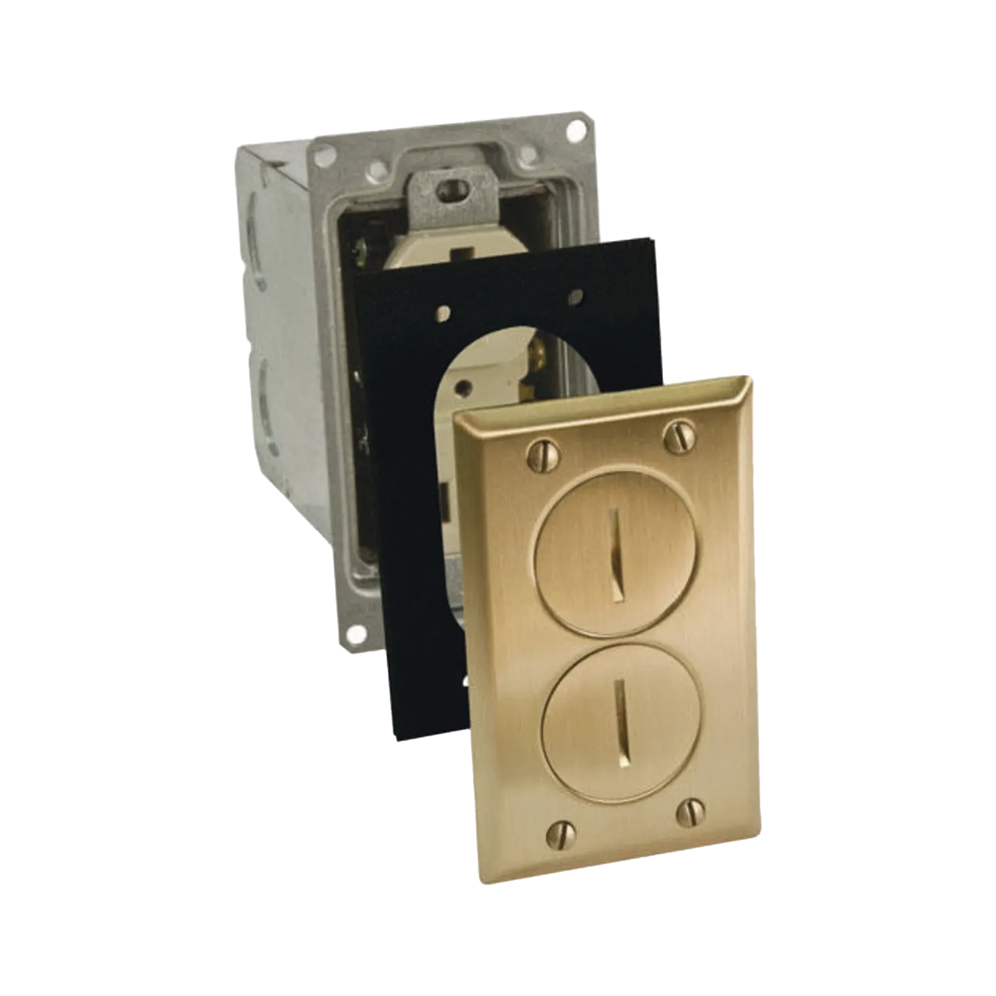 HUB-RF6500-BR - Kit de Caja de Piso con Receptaculo de 15A 125V/ Acabado Latón.
