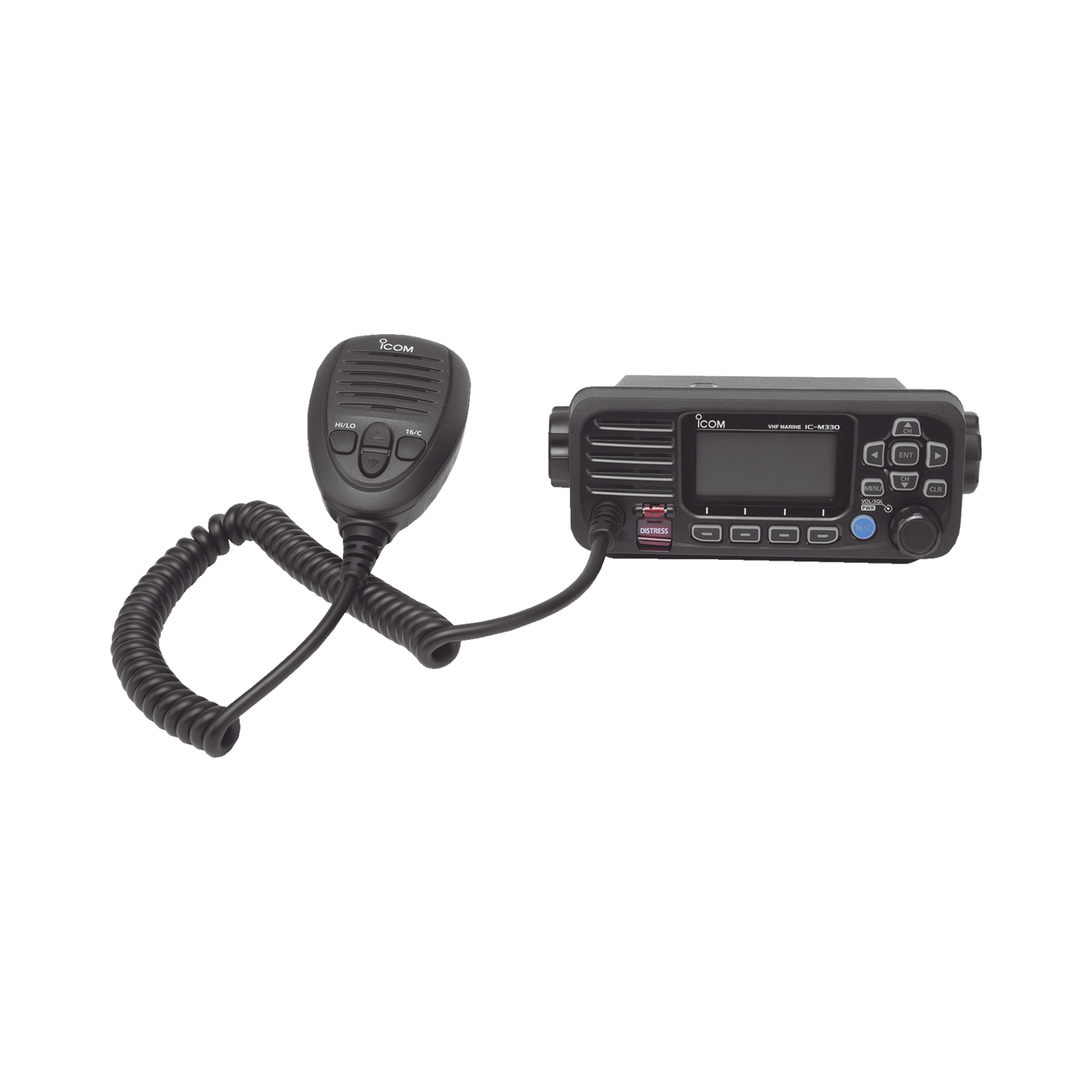 IC-M330GB - Radio Móvil Marino ICOM, color negro, clase D DSC. Tx: 156.025 - 157.425 MHz, Rx: 156.050 - 163.275 MHz, GPS interconstruido, 25W de potencia, sumergible IPX7 incluye micrófono y cable de alimentación