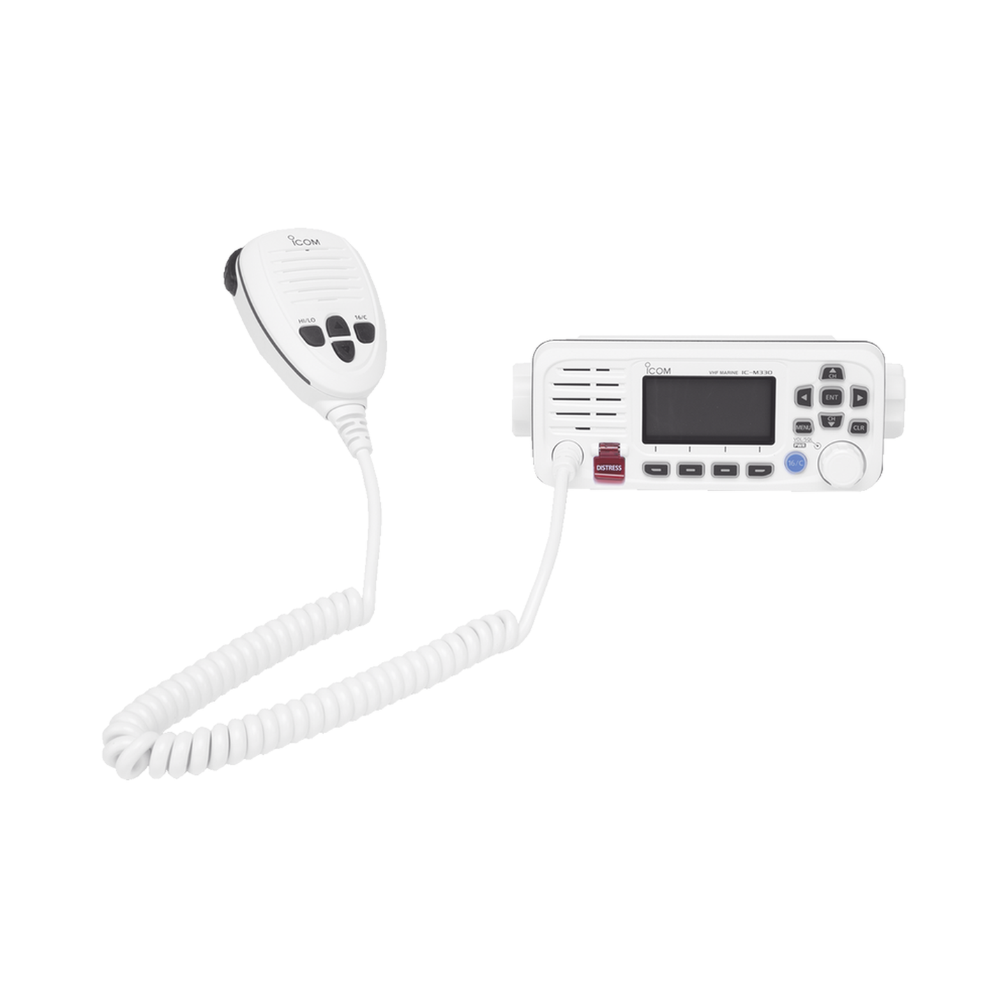 IC-M330W - Radio móvil marino ICOM, color blanco, clase D DSC. Tx: 156.025 - 157.425 MHz, Rx: 156.050 - 163.275 MHz, 25W de potencia, sumergible IPX7 incluye micrófono y cable de alimentación