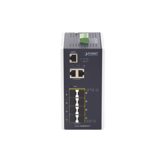 IGS-10080MFT Switch Industrial Administrable L2+, 8 Puertos 1G SFP, 2 Puertos TP Gigabit, (-40 ~75 grados C)