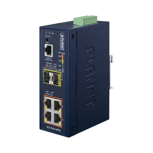 IGS-5225-4P2S Switch Industrial Administrable Capa 2, 4 Puertos PoE 802.3af/at 10/100/1000T, 2 Puertos SFP 100/1000X