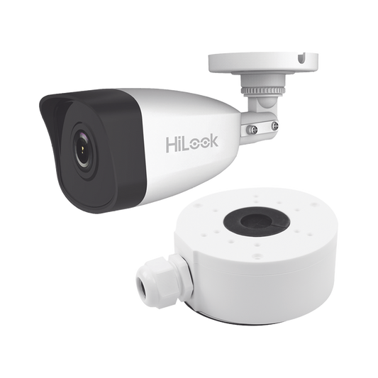 KIT DE CÁMARA + MONTAJE / Bala IP 4 Megapixel / 30 mts IR / Exterior IP67 / PoE / WDR 120 dB / Lente 2.8 mm / H.265+