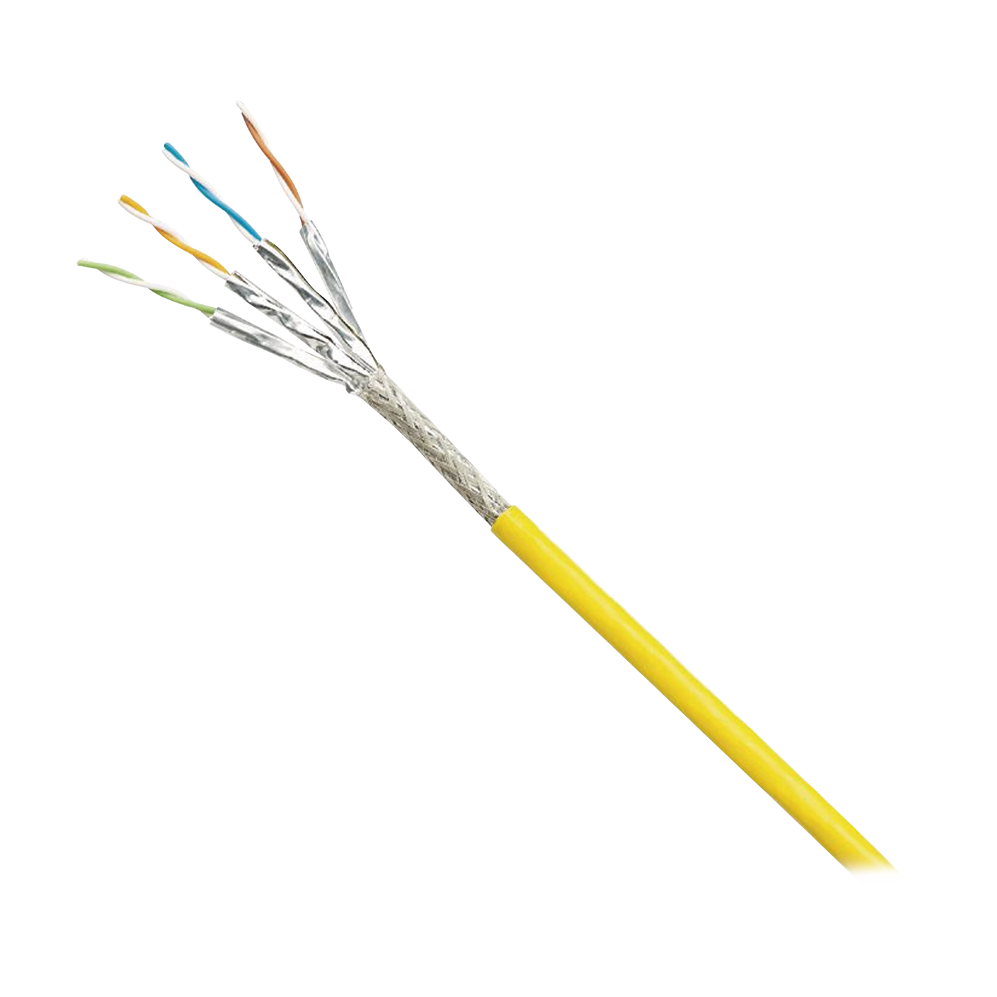 ISX6X04AYL-LED - Bobina de Cable Blindado S/FTP Categoría 6A, Uso Industrial con Resistencia al Aceite, Rayos UV y Abrasión, Multifilar (Flexible), Color Amarillo, Bobina de 500 Metros (1640 Pies)