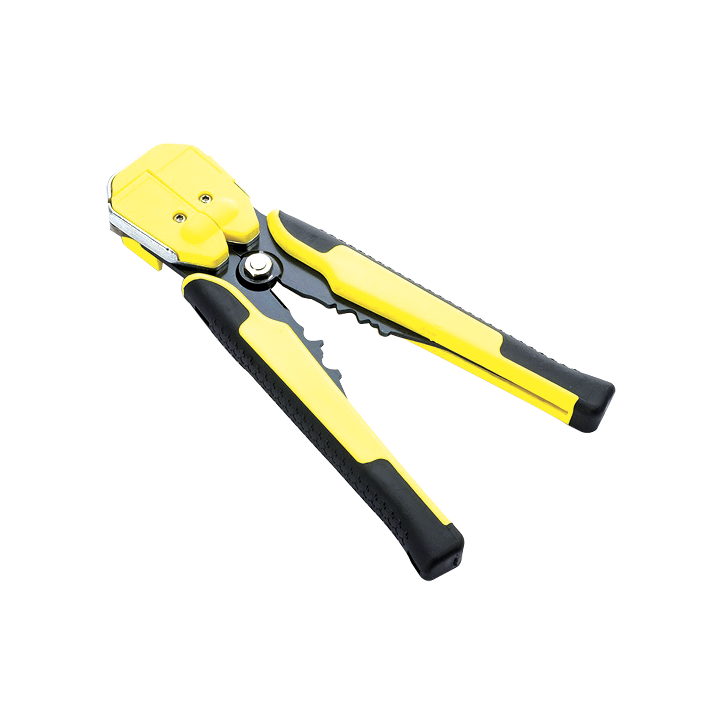 JX-1301 - Pinza multifuncional Pelacables, con terminal de pestaña, prensado automático de color amarillo.
