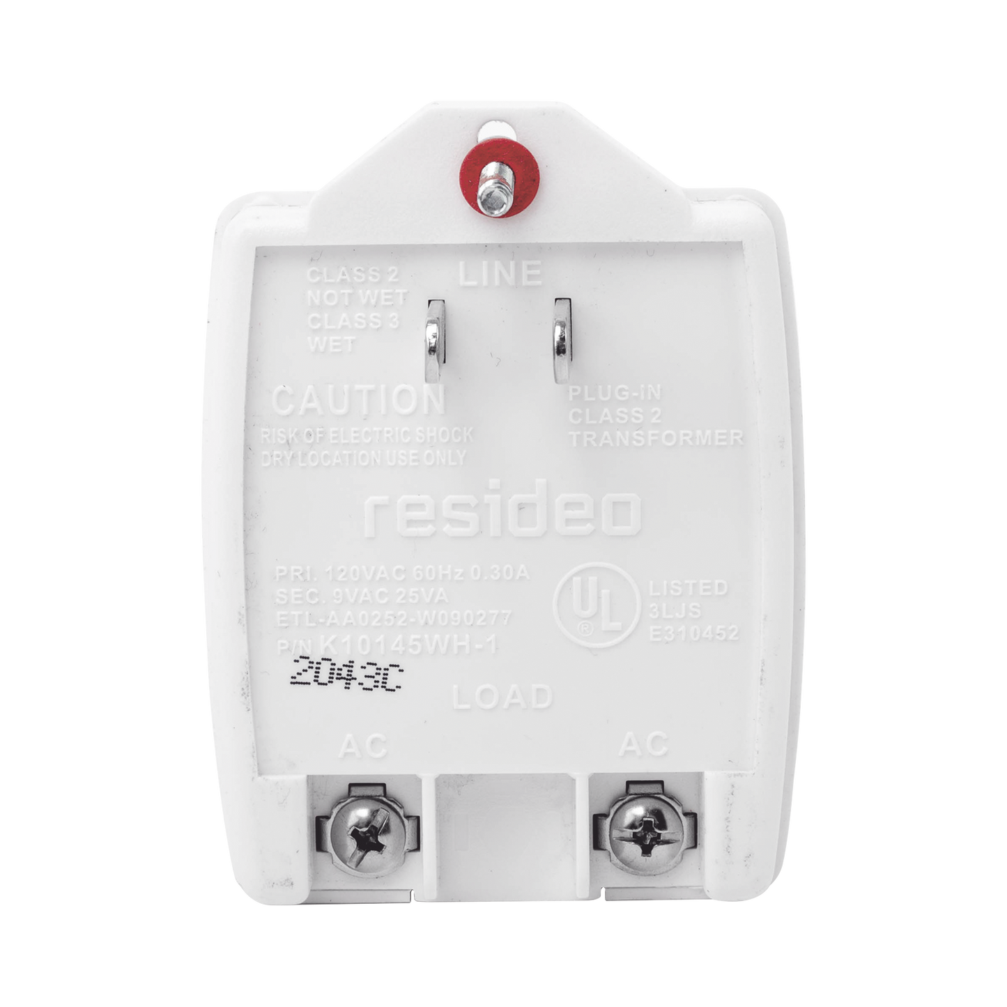 K10145WH-1 Transformador de Pared 9 Vca, 25 VA.