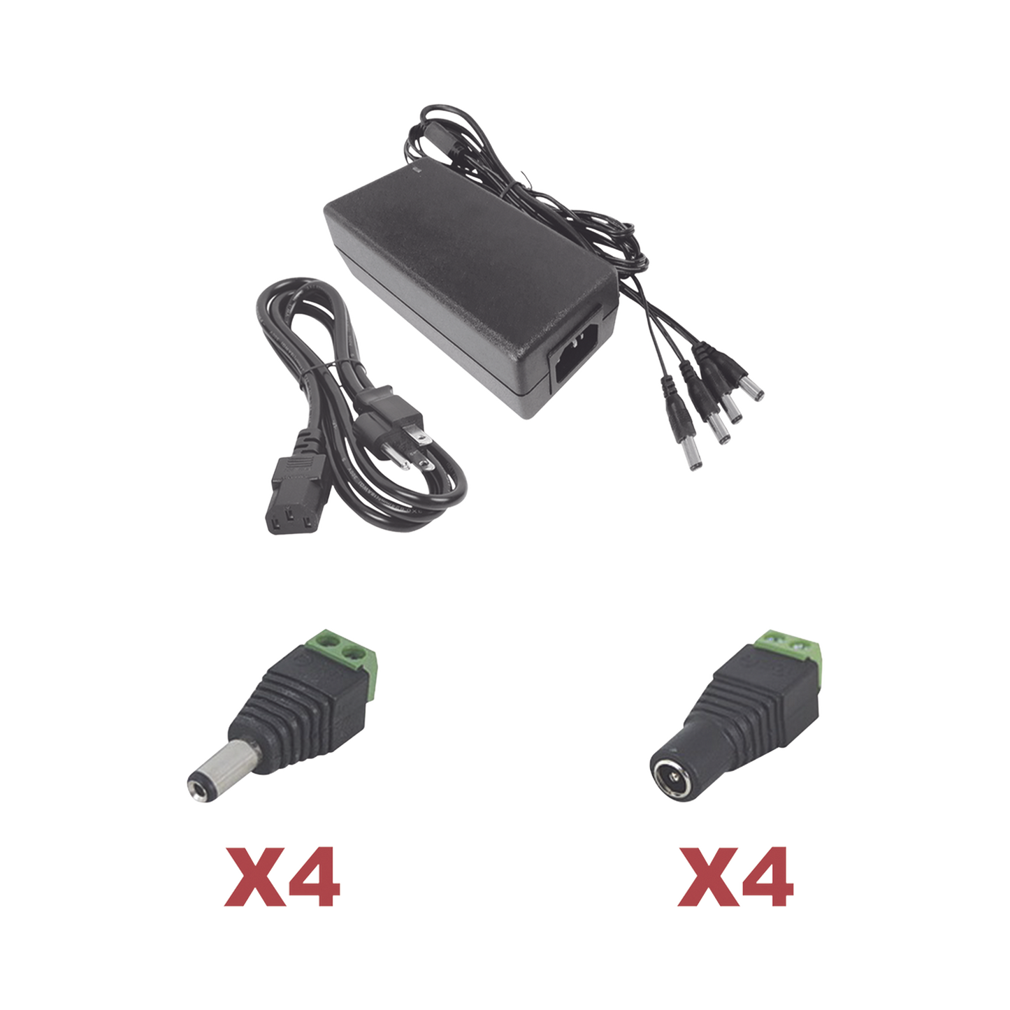 K2PLK12DC4CH - Kit con fuente EPCOM POWER LINE con salida de 12 Vcc a 5 Amper con 4 salidas / Incluye conectores JR52 y JR53