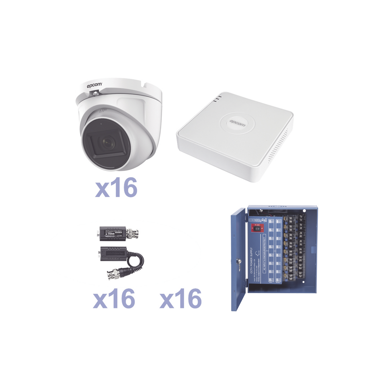 KESTXLT16EW KIT TurboHD 1080p Lite / DVR 16 Canales / 16 Cámaras Eyeball Exterior ( 2.8mm) / Transceptores / Conectores / Fuente de Poder Profesional