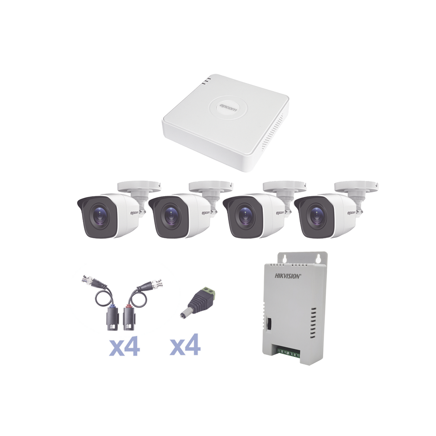 KESTXLT4BW KIT TurboHD 1080 Lite / DVR 4 Canales / 4 Cámaras Bala (exterior 2.8 mm) / Transceptores / Conectores / Fuente de Poder Profesional