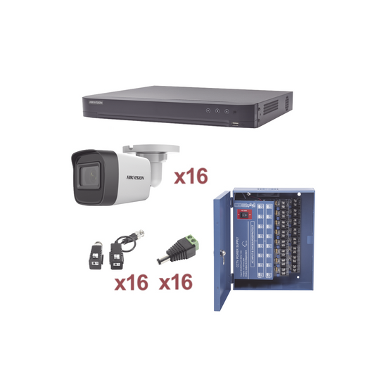 KH1080P16BW KIT TurboHD 1080p / DVR 16 Canales / 16 Cámaras Bala (exterior 2.8 mm) / Transceptores / Conectores / Fuente de Poder Profesional