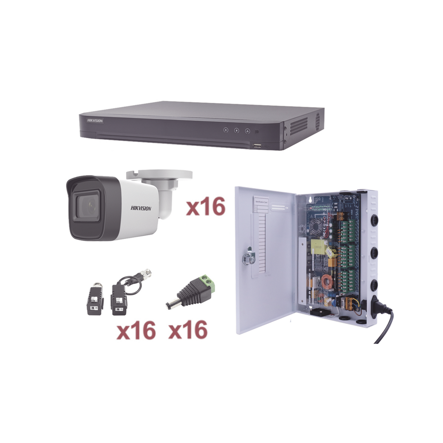 KH1080P16BW - KIT TurboHD 1080p / DVR 16 Canales / 16 Cámaras Bala (exterior 2.8 mm) / Transceptores / Conectores / Fuente de Poder Profesional