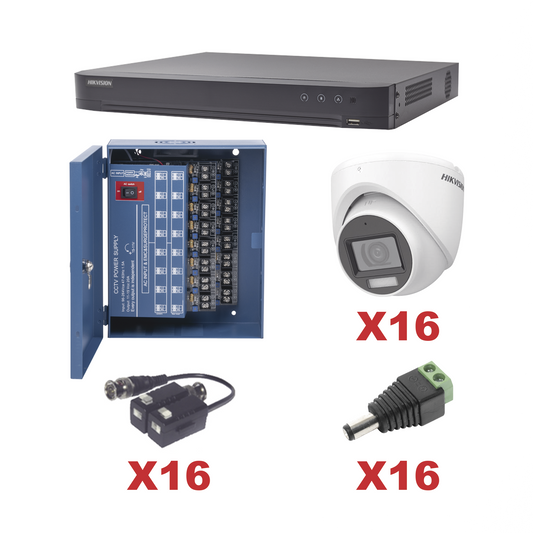 KH1080P16DW KIT TurboHD 1080p / DVR 16 Canales / 16 Cámaras Turret con Audio Integrado (Exterior 2.8 mm) / Transceptores / Conectores / Fuente de Poder Profesional