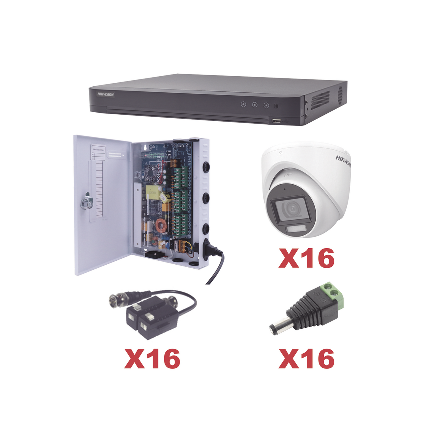 KH1080P16DW - KIT TurboHD 1080p / DVR 16 Canales / 16 Cámaras Turret con Audio Integrado (Exterior 2.8 mm) / Transceptores / Conectores / Fuente de Poder Profesional