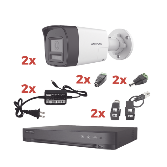 KH-1080P-2B-TWA Kit Audio Bidireccional TurboHD 1080p / DVR 4 Canales / 2 Cámaras Bala (Exterior) con Bocina y Microfóno Integrado / 2 Fuentes de Poder / Accesorios