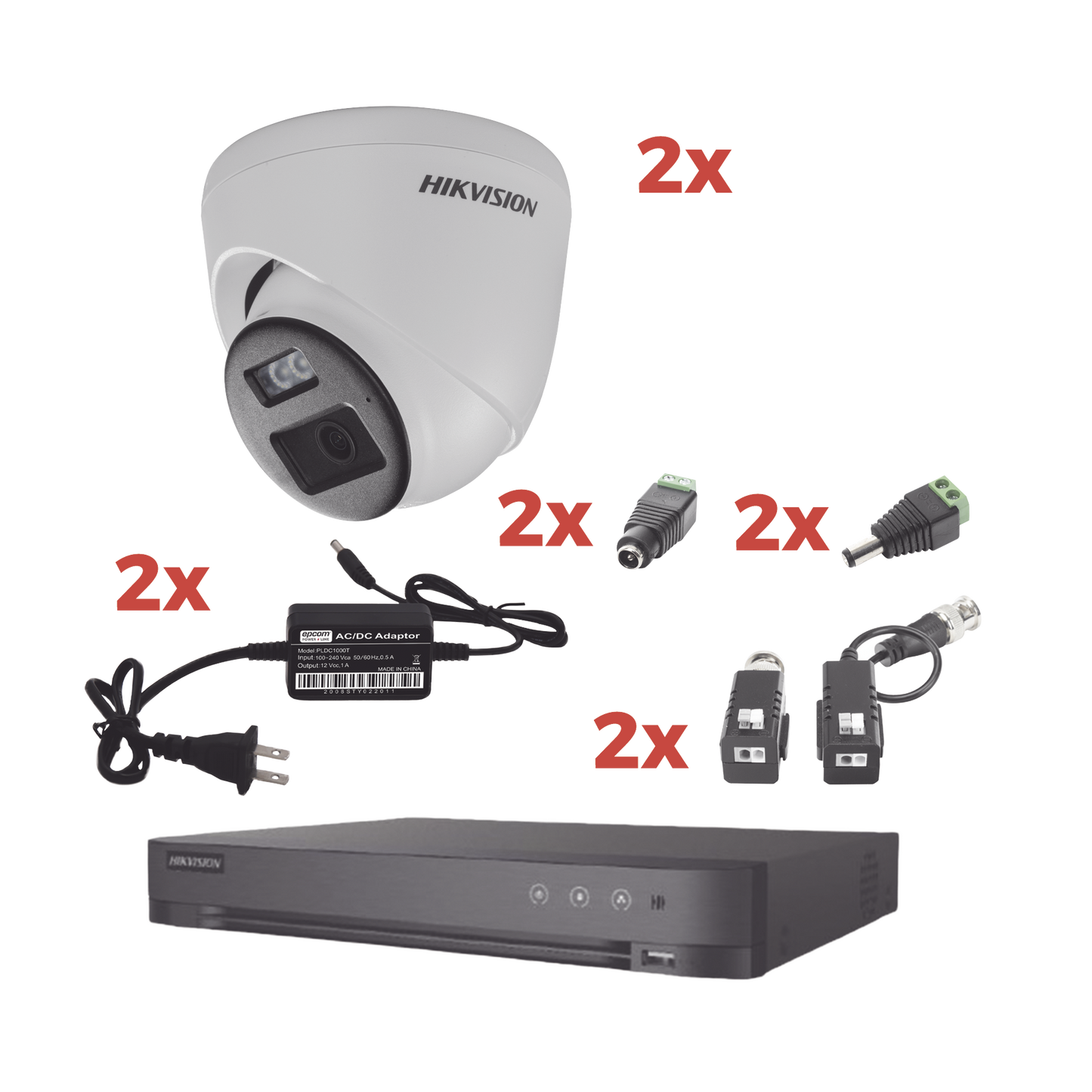 KH-1080P-2E-TWA - Kit Audio Bidireccional TurboHD 1080p / DVR 4 Canales / 2 Cámaras Eyeball (Exterior) con Bocina y Microfóno Integrado / 2 Fuentes de Poder / Accesorios