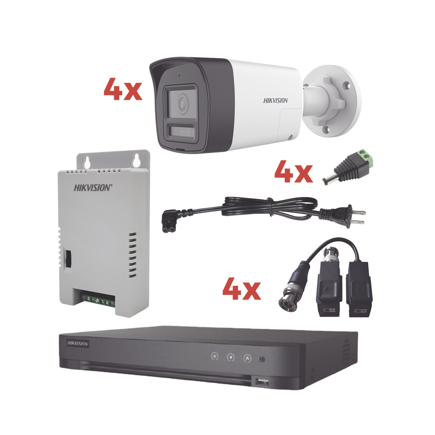 KH-1080P-4B-TWA Kit Audio Bidireccional TurboHD 1080p / DVR 4 Canales / 4 Cámaras Bala (Exterior) con Bocina y Microfóno Integrado / 1 Fuente de Poder / Accesorios