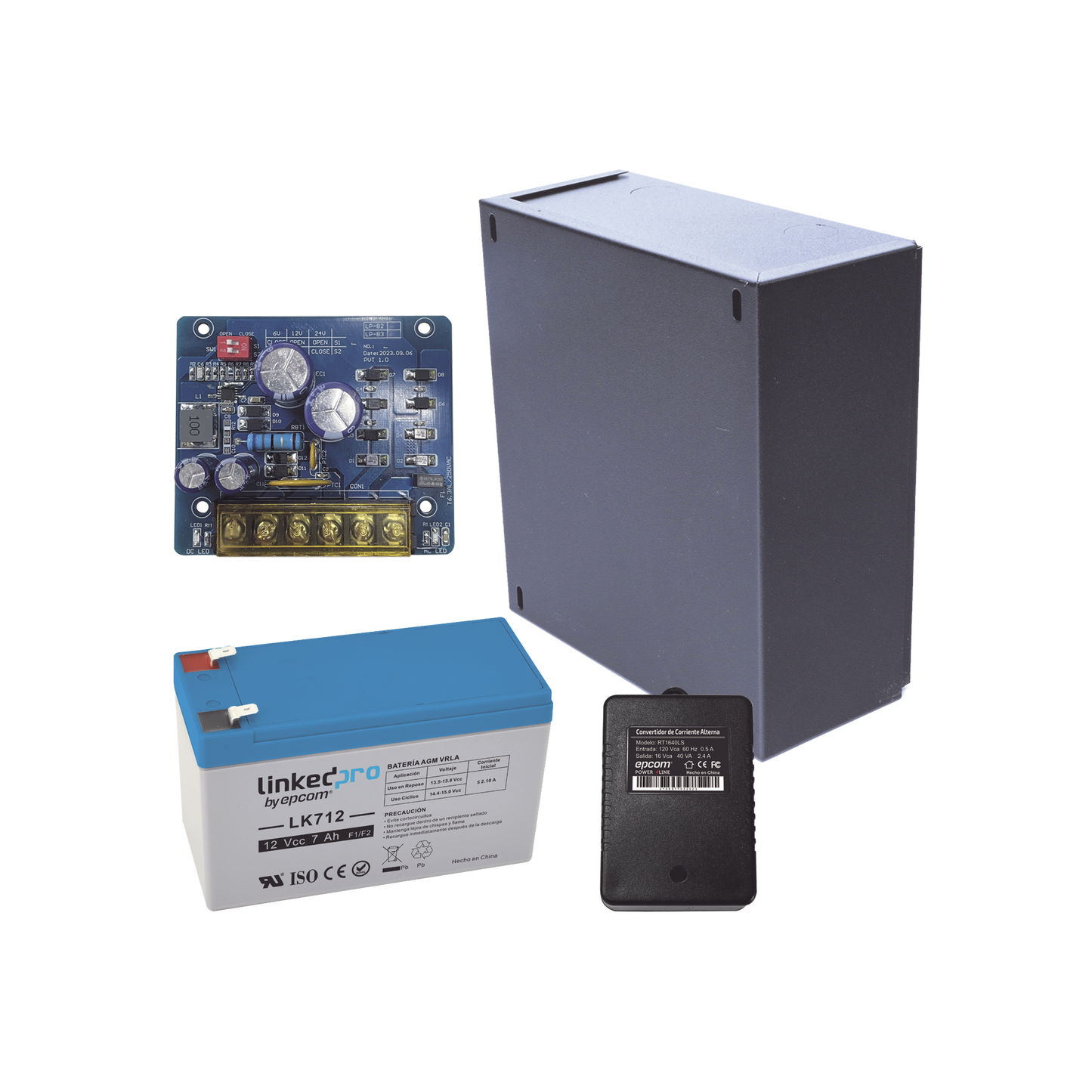 KIT16B2LK7 Kit con fuente PLB2 con salida de 12 Vcc a 2.5 Amper, incluye transformador y batería de 12 V a 7 Amper