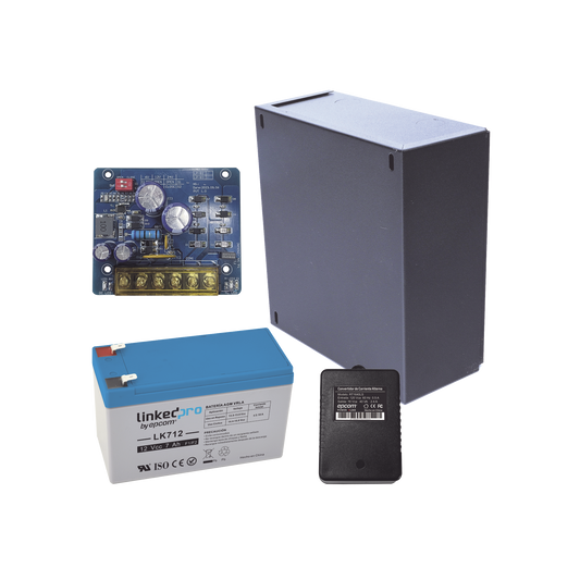 KIT16B2LK7 Kit con fuente PLB2 con salida de 12 Vcc a 2.5 Amper, incluye transformador y batería de 12 V a 7 Amper