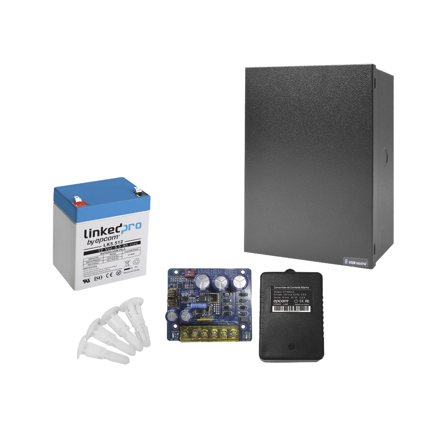 KIT16B3LK5 Kit con fuente PLB3 con salida de 12 Vcc a 4 Amper, incluye transformador y batería de 12 V a 5.5 Amper