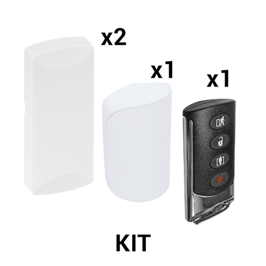 KIT-RF-SFIRE-2 KIT Básico Sensores Inalámbricos - Incluye 2 Contactos Magnéticos, 1 PIR y 1 Llavero - Compatibles con Honeywell y PRO4GEN2