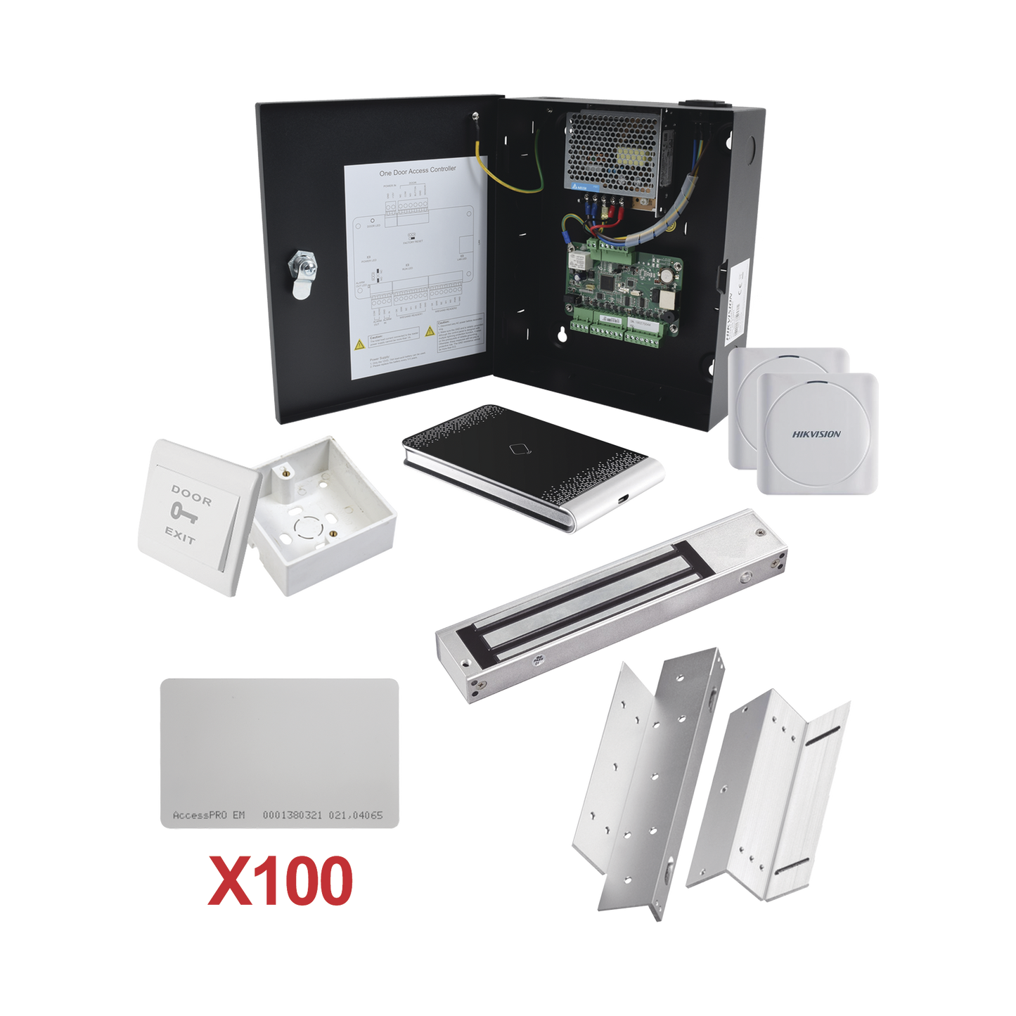 KIT-TARJETA-01 Kit de Control de Acceso con TARJETA para 1 Puerta con lector de Entrada y Salida / TODO INCLUIDO / Software IVMS4200 incluido