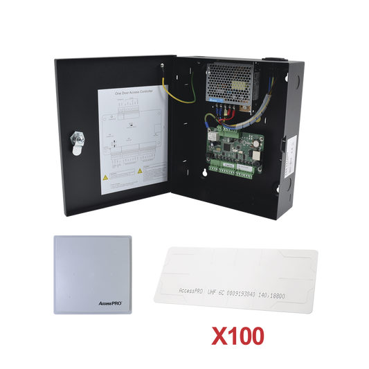 KIT-UHFSTICKER-01 Kit para automatizar 1 ACCESO VEHICULAR con STICKERS en Parabrisas de vehiculos / Incluye Panel,  lector y 100 stickers / Software IVMS4200 incluido