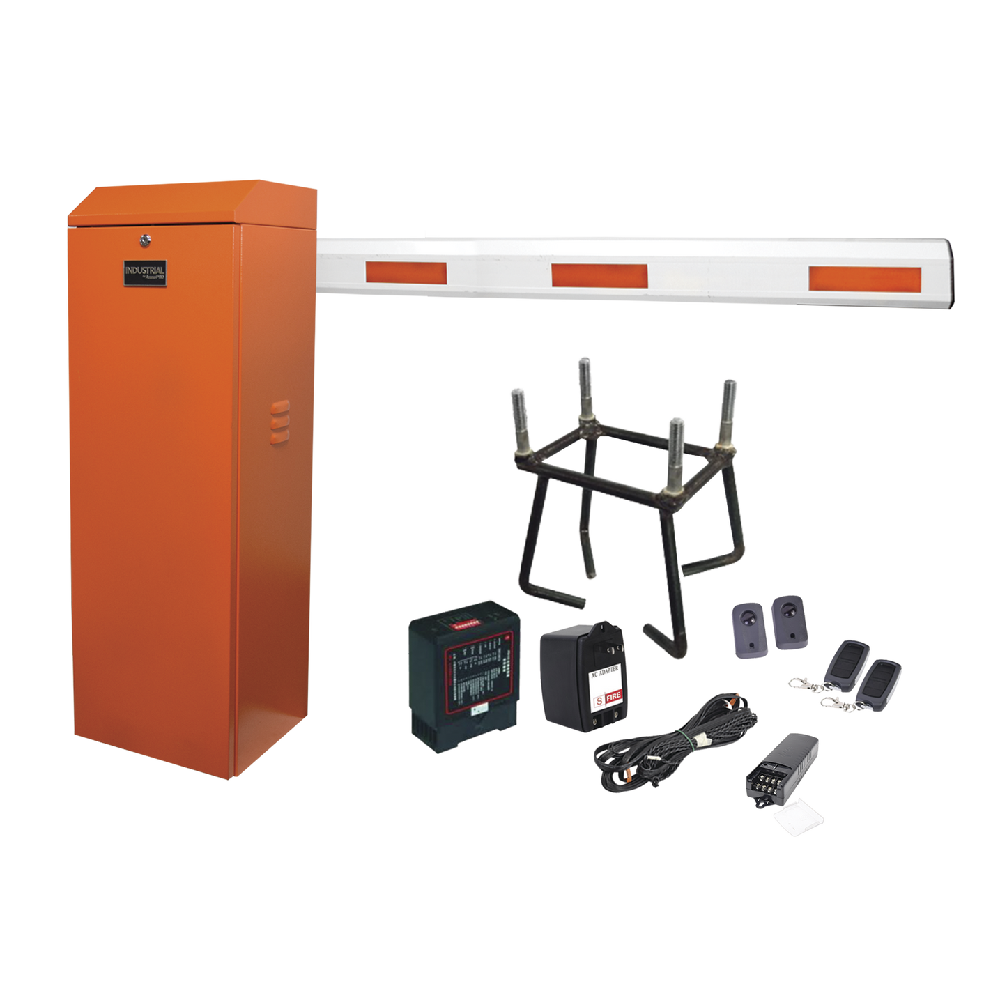 KIT-XBF-RN Kit COMPLETO Barrera Derecha XBF naranja / 3M / Incluye Sensor de masa, Transformador, Lazo, Ancla, Fotoceldas y 2 Controles Inalámbricos