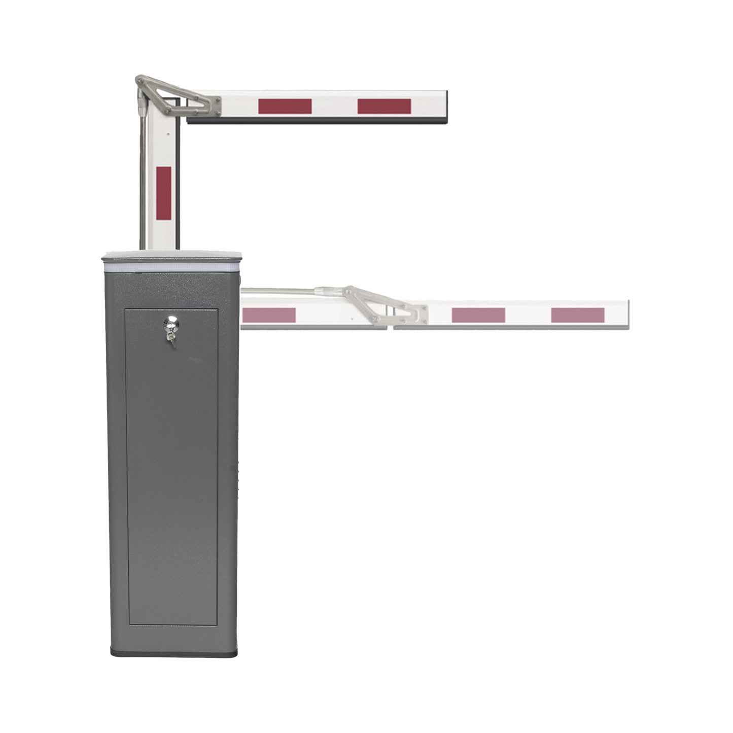 KT-XBF-RBA4 - Kit de Barrera Vehicular Derecha y Brazo ARTICULADO de 4 Metros / Finales de Carrera Ajustables por Programación / Movimiento Fluido / Diseño Elegante Color Gris / Con Corona Led Semaforizada