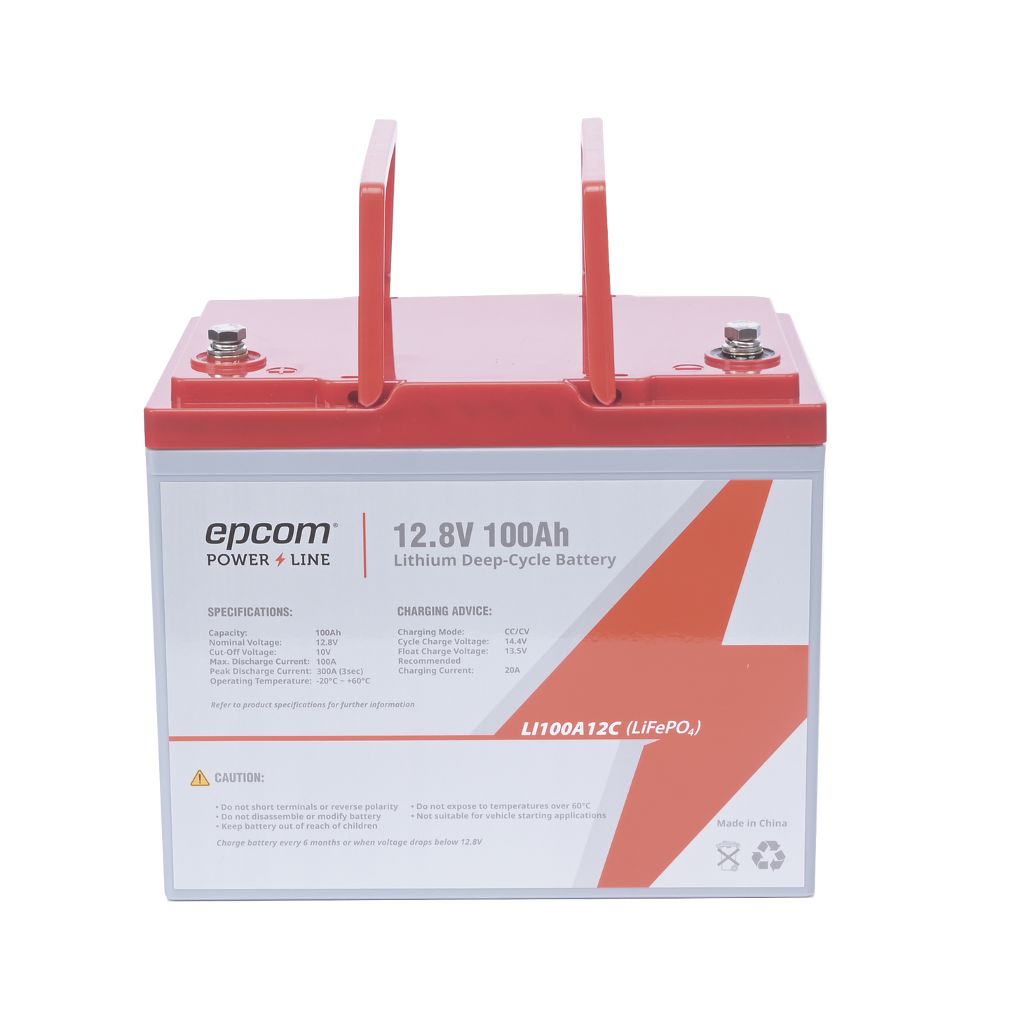 LI100A12CV Batería de Litio Ciclo Profundo, 12.8 Vcc 100Ah (LiFePO4 de Celdas Cilíndricas) Válvula de Alivio, Solar, Marina, Máximo 100 A de Descarga