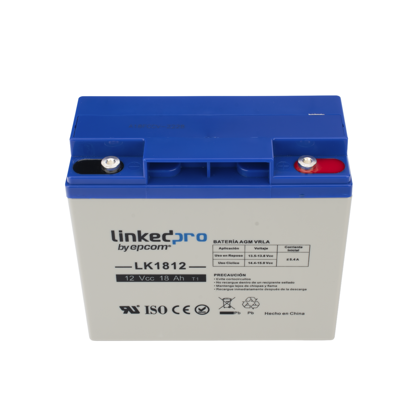 LK1812 - Batería 12 V / 18 Ah / UL / Tecnología AGM / Vida útil promedio de 5 años / Para uso en equipo electrónico, Alarmas de Intrusión / Incendio/ Control de acceso / Video Vigilancia / Terminales T1