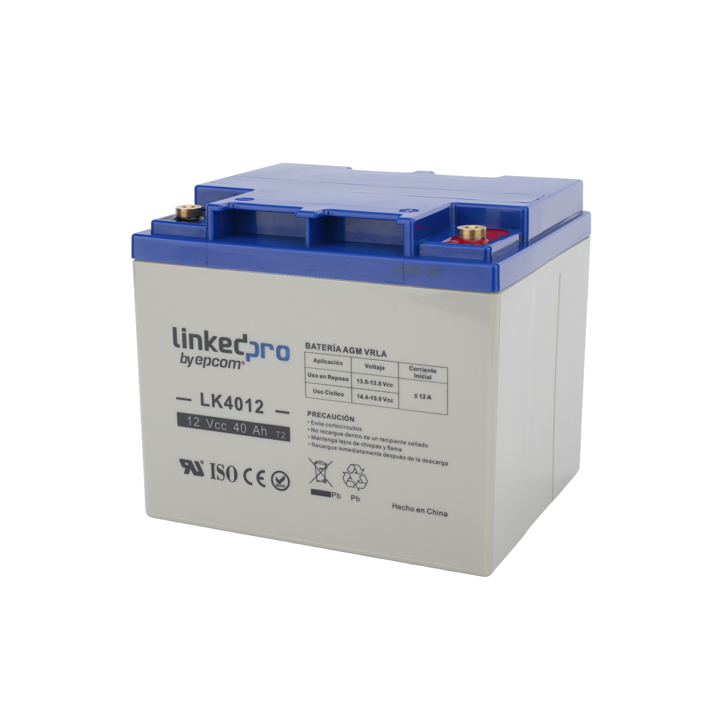 LK4012 - Batería 12 V / 40 Ah / UL / Tecnología AGM / Para uso en equipo electrónico, Alarmas de Intrusión / Incendio/ Control de acceso / Video Vigilancia / Terminales T2