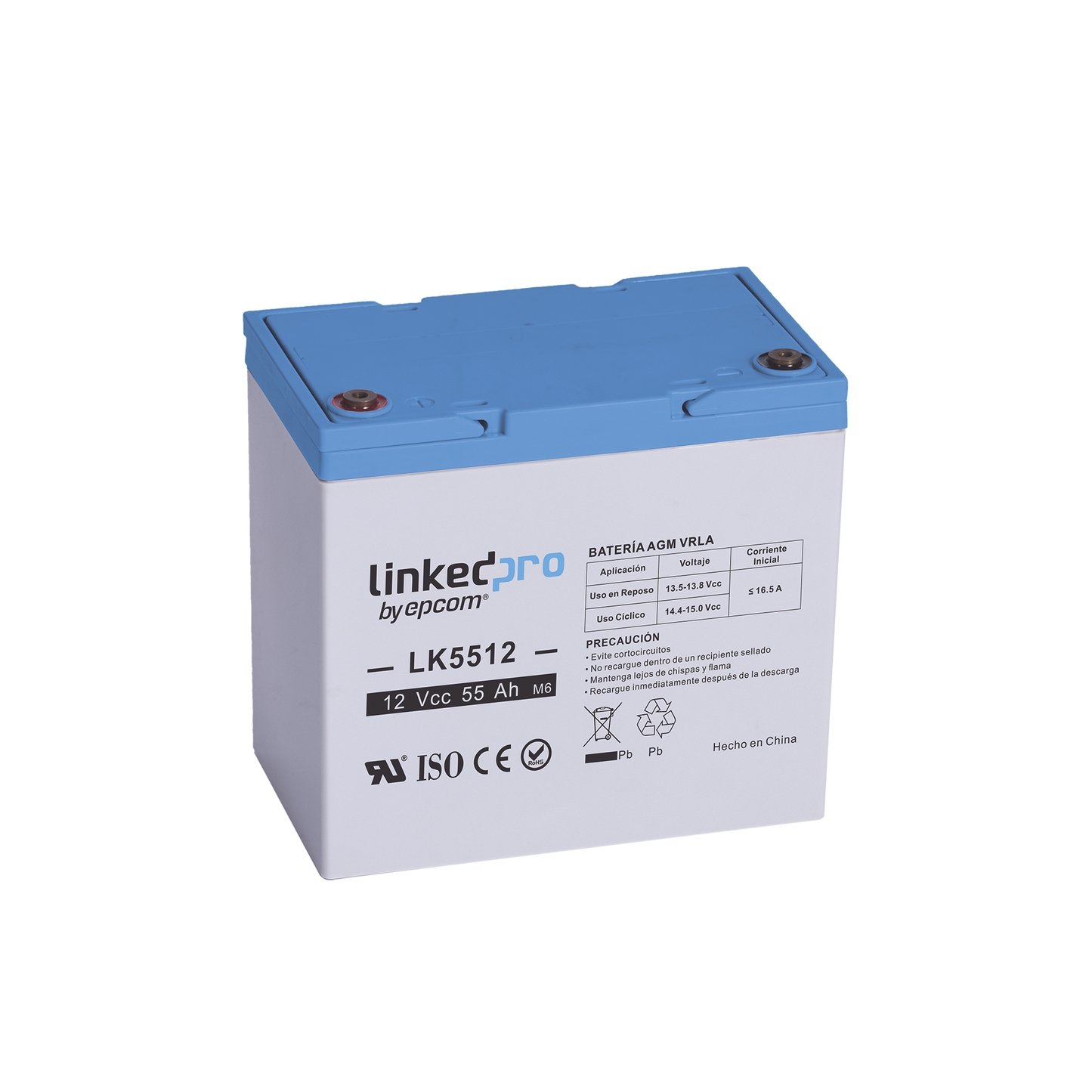 LK5512 Batería 12 Vcc / 55 Ah / UL / Tecnología AGM-VRLA / Para uso en equipo electrónico, Alarmas de Intrusión / Incendio/ Control de acceso / Video Vigilancia / T2