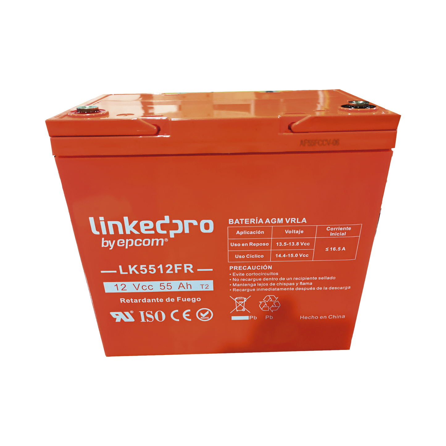 LK5512FR - Batería 12 V / 55 Ah / UL / Tecnología AGM-VRLA / Vida útil promedio de 5 años / Retardo a la flama / Para uso en equipo electrónico, Alarmas de Intrusión / Incendio/ Control de acceso / Video Vigilancia / Termina