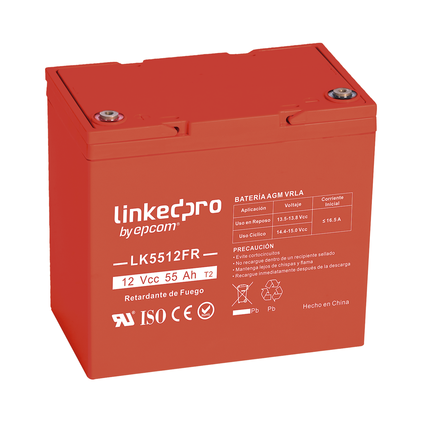 LK5512FR Batería 12 Vcc / 55 Ah / UL / Tecnología AGM-VRLA / Retardo a la flama / Para uso en equipo electrónico, Alarmas de Intrusión / Incendio/ Control de acceso / Video Vigilancia / T2