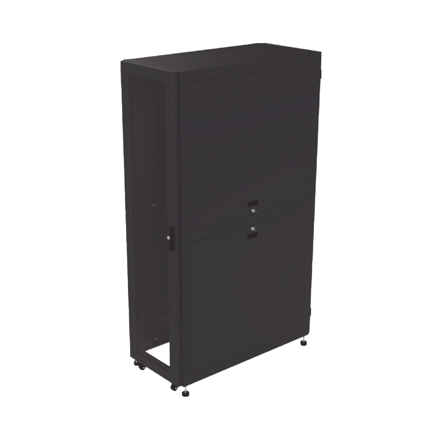LP-60120-45U-R2 - Gabinete Profesional para Telecomunicaciones de 45UR, 1200 mm Profundidad, Incluye 2 Organizadores Verticales de 45 Unidades de Rack, Se envía el Gabinete Armado.
