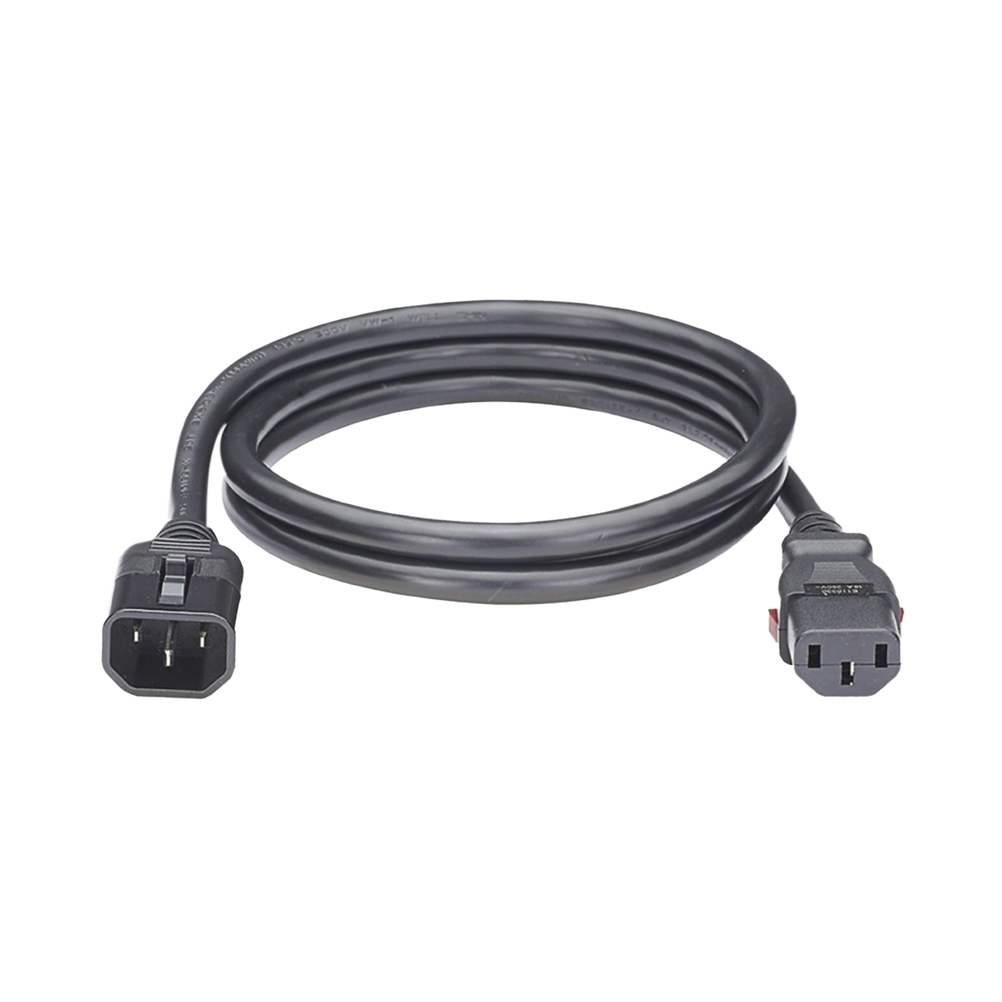 LPCA12-X - Cable de Alimentación Eléctrica Con Bloqueo de Seguridad, de IEC C14 a IEC C13, 1.2 Metros de Largo, Color Negro, Paquete de 10 Piezas