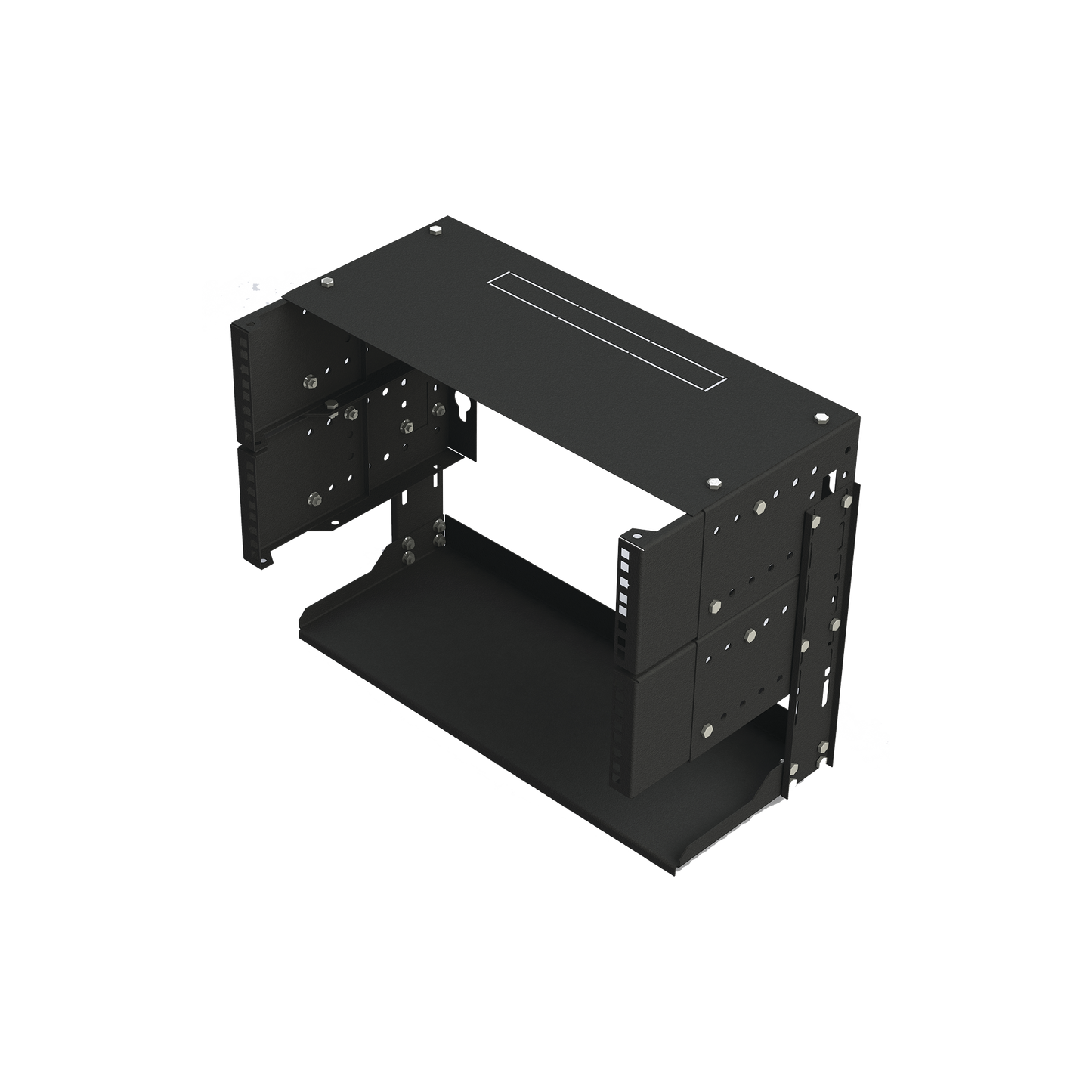 LP-REP-1205-CH Rack Abierto de montaje en Pared, de 19in, 5 Unidades de rack, Profundidad Ajustable (8 a 12) con Charola de Uso Múltiple.