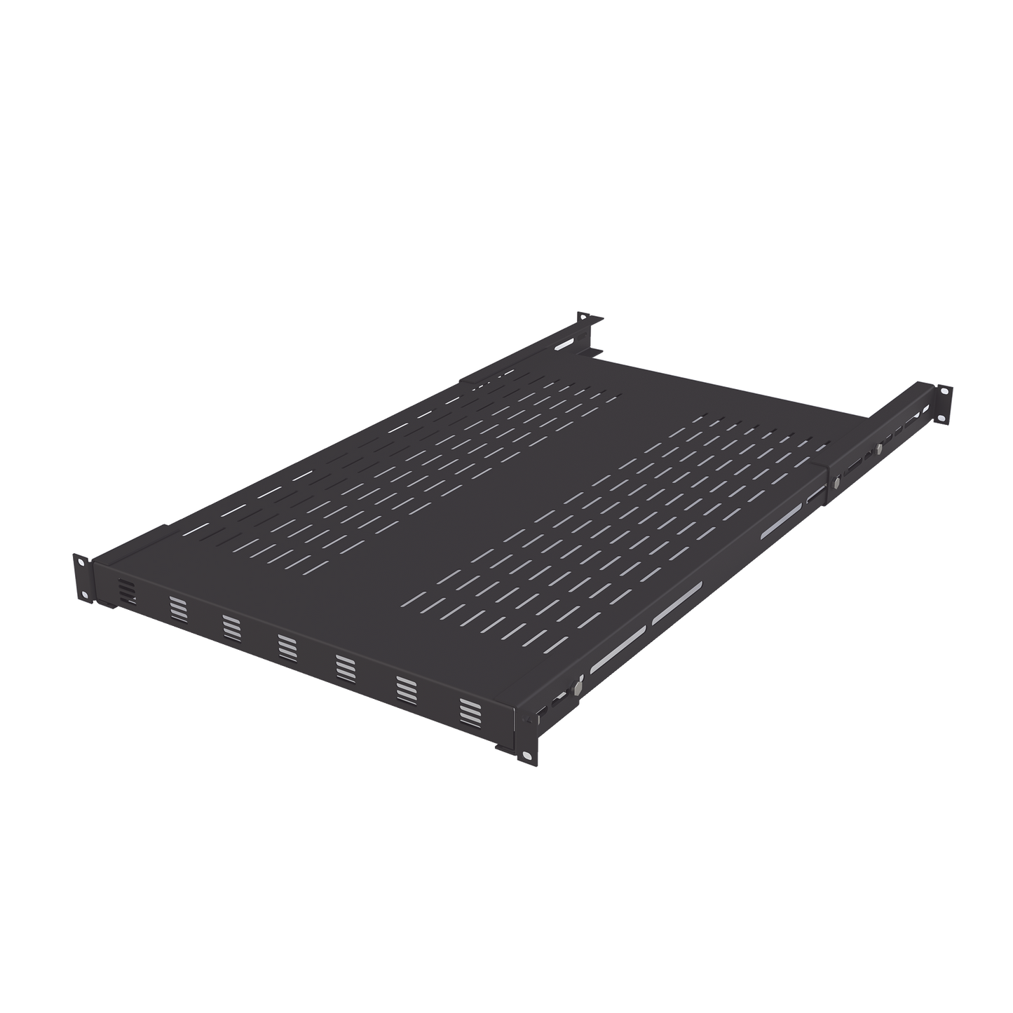 LPRVSH49-961U - Charola Ventilada para Soportar Equipos en Rack, Profundidad Ajustable de 495 a 965 mm, 1U, Color Negro