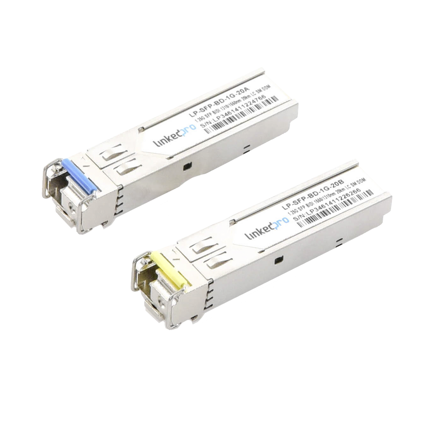 LP-SFP-BD-1G-20 - Transceptores Ópticos Bidireccionales SFP (Mini-Gbic) / Monomodo 1310 & 1550 nm / 1.25 Gbps / 1000BASE-BX / Conector LC/UPC Simplex / DDM / Hasta 20 km / 2 Piezas