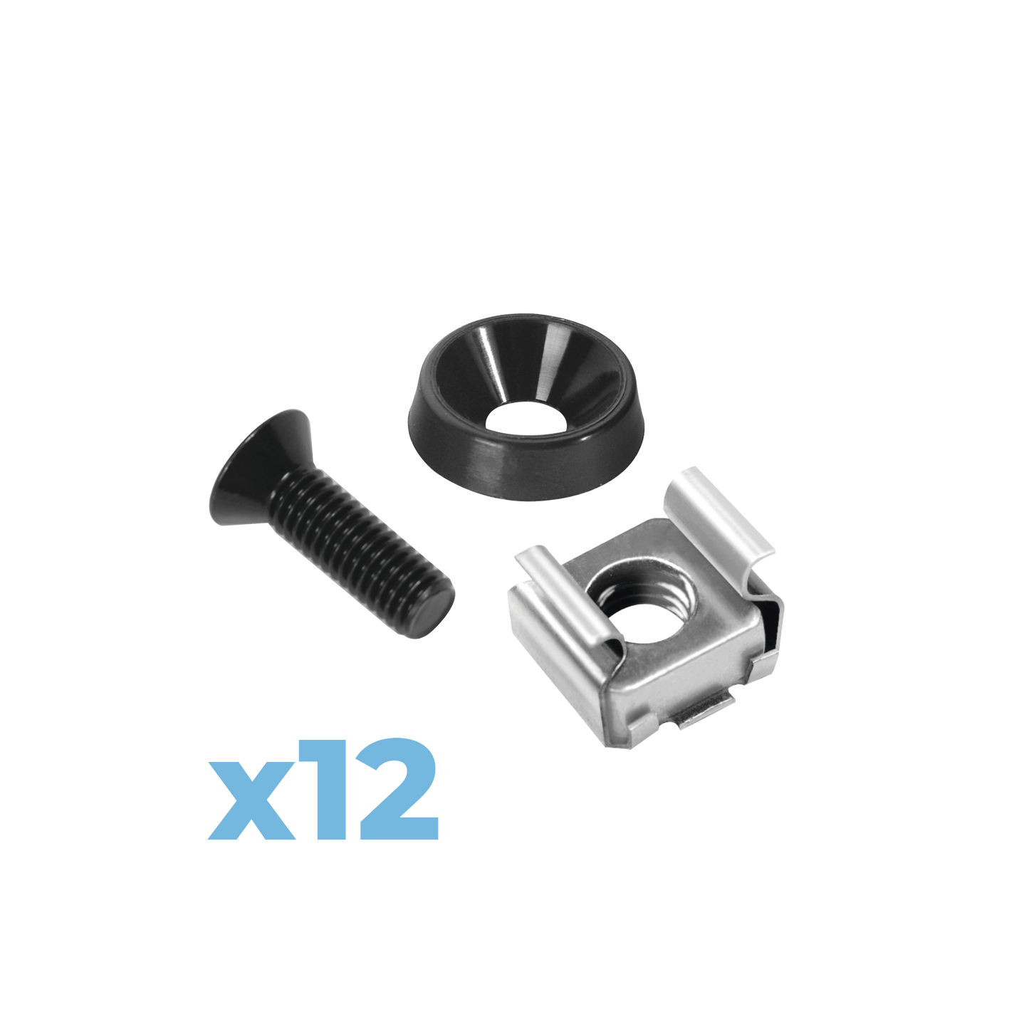 LP-TAT-12 - Juego de 12 Tornillos con 12 Arandelas y 12 Tuercas Enjauladas para Rack Linkedpro