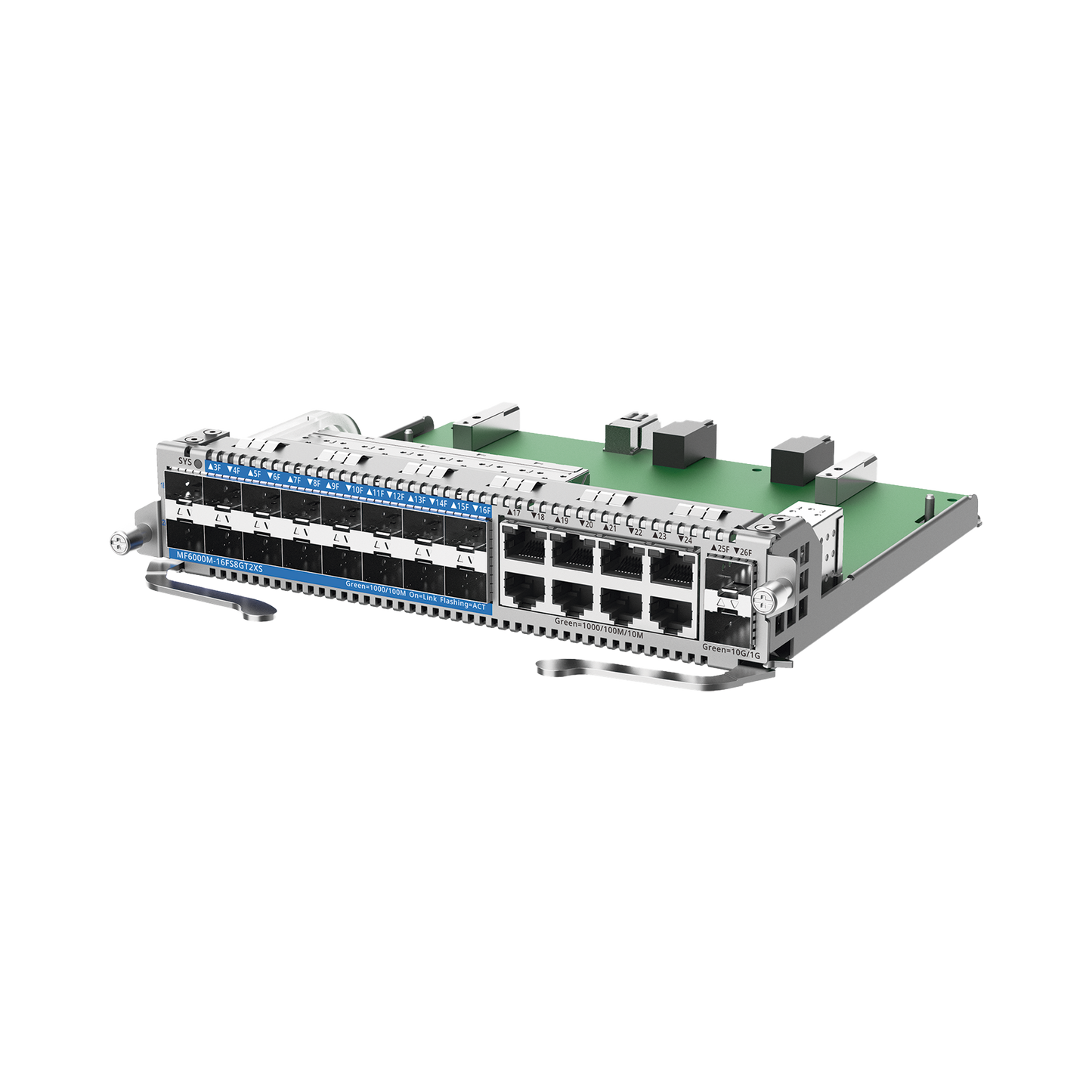 MF6000M-16FS8GT2XS - e-Lighten Tarjeta Modular para OLT modelo RG-NBF6002M, 16 puertos PON/SFP 1G, 8 puertos Ethernet de 1G y 2 puertos SFP+ 10G