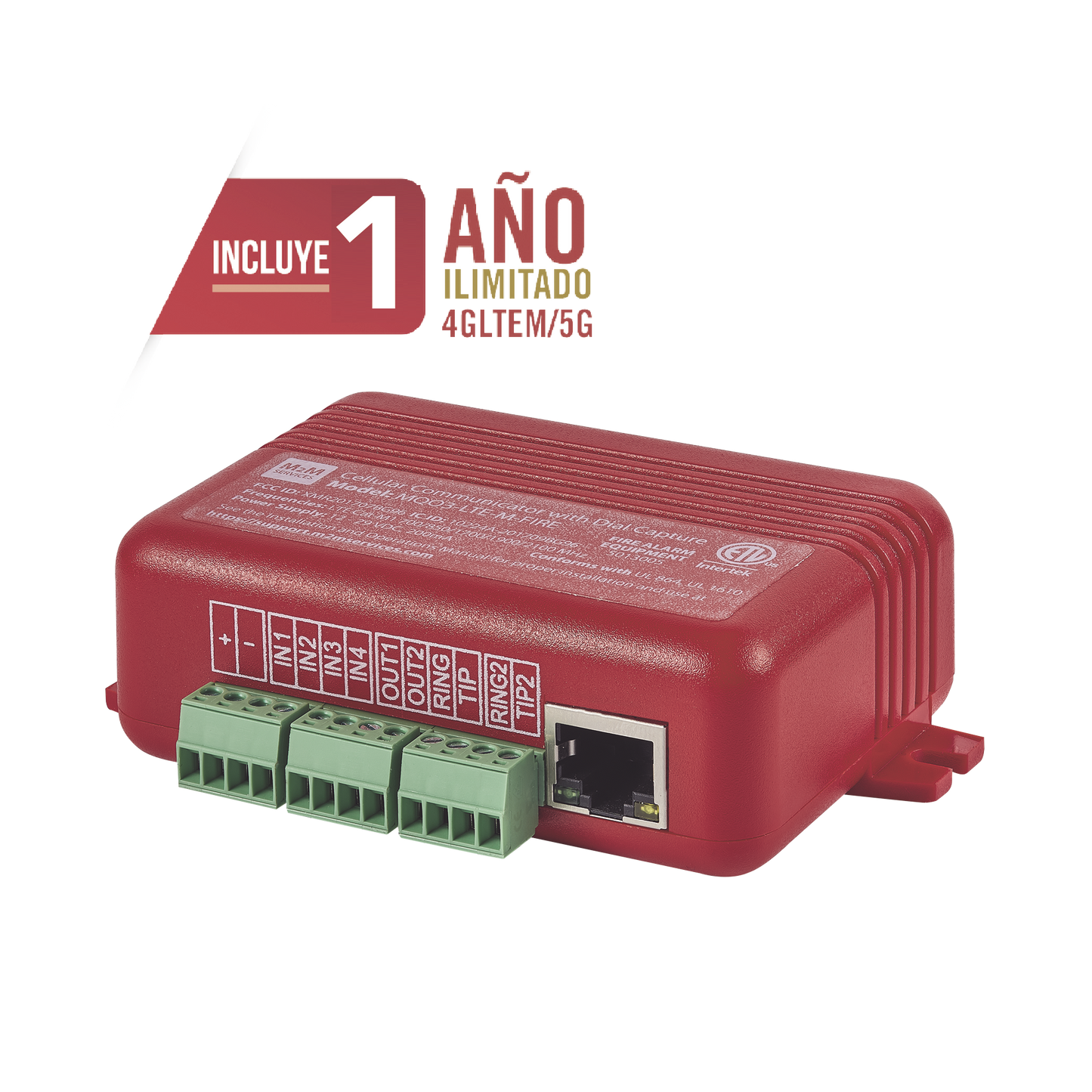 MQ03-LTE-M-FIRE COMUNICADOR DUAL Universal para PANELES DE INCENDIO 4GLTEM - 1 Año de Servicio - Eventos a CMS