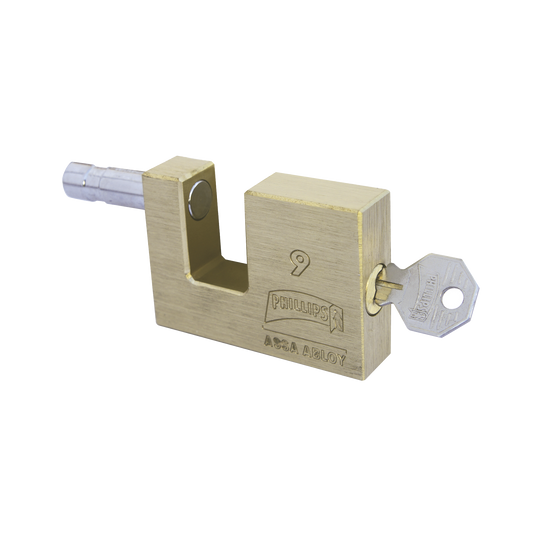 MX111 Candado para Cortina Metálica # 9 / Llave PH-52 para 5 pernos de combinación / Cuerpo de Latón.