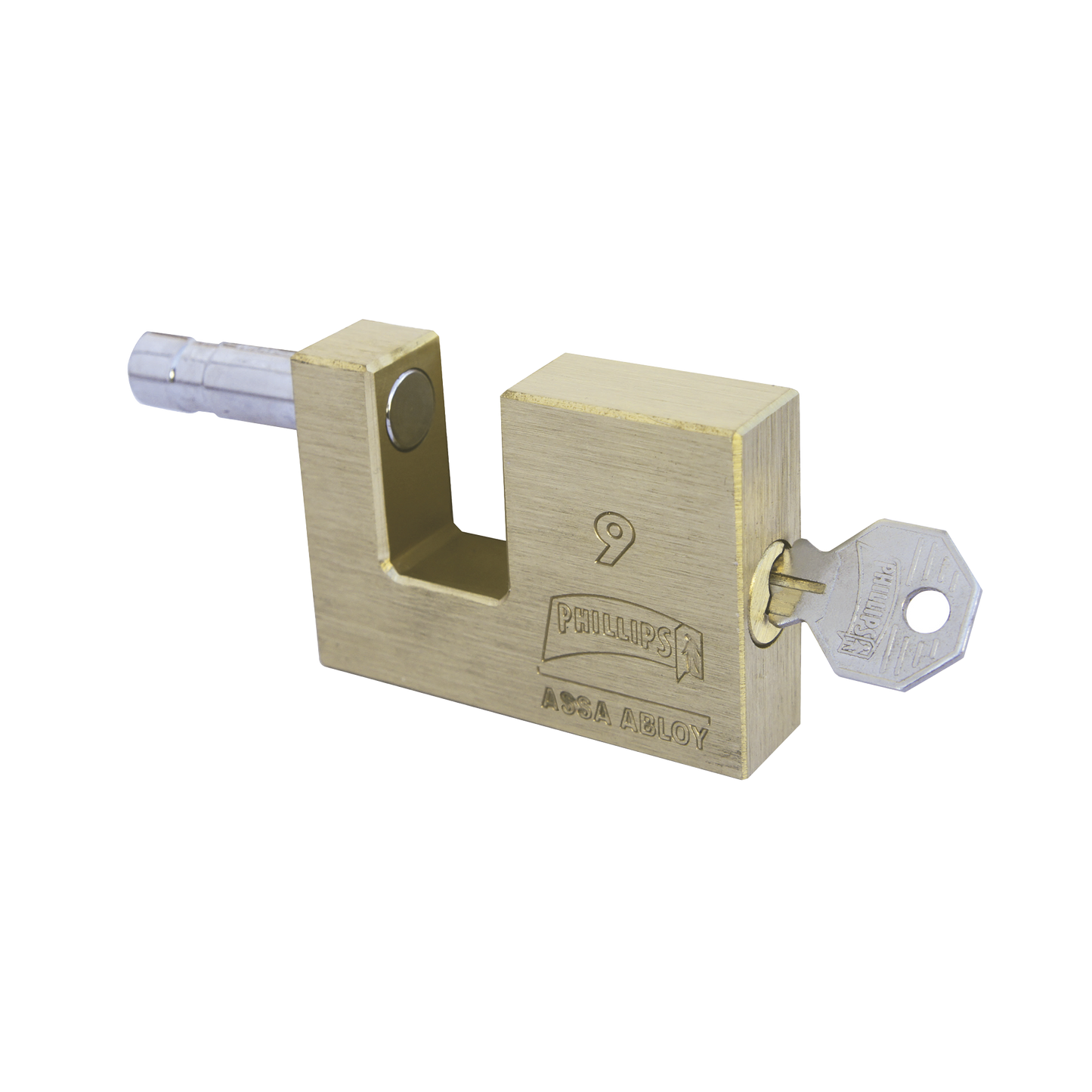 MX111 - Candado para Cortina Metálica # 9 / Llave PH-52 para 5 pernos de combinación / Cuerpo de Latón.
