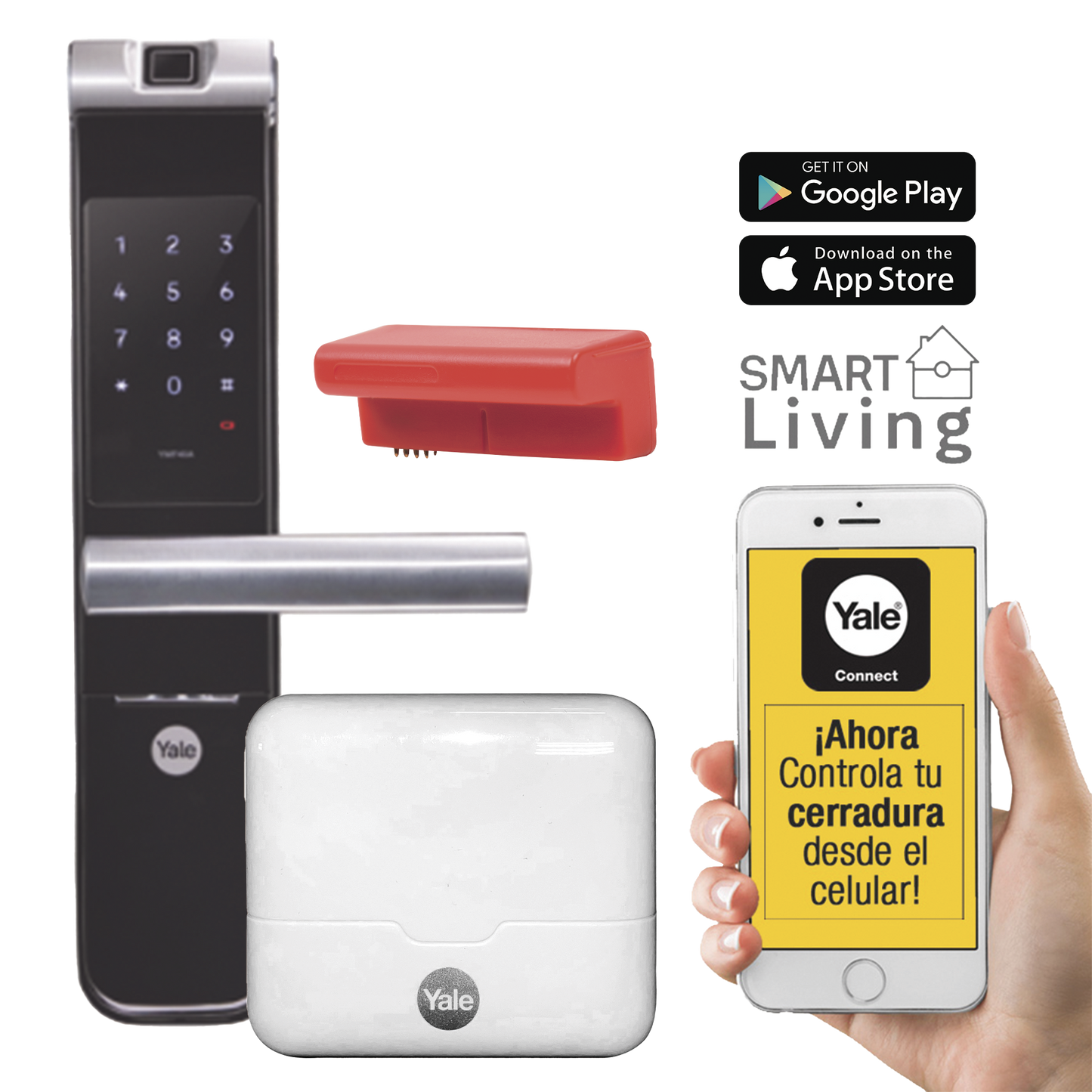 MX89367 Kit Cerradura con manija YMF40A y HUB, Apertura por, Código, Biometría y apertura por SMARTPHONE, Para puertas de 35 a 90 mm de espesor