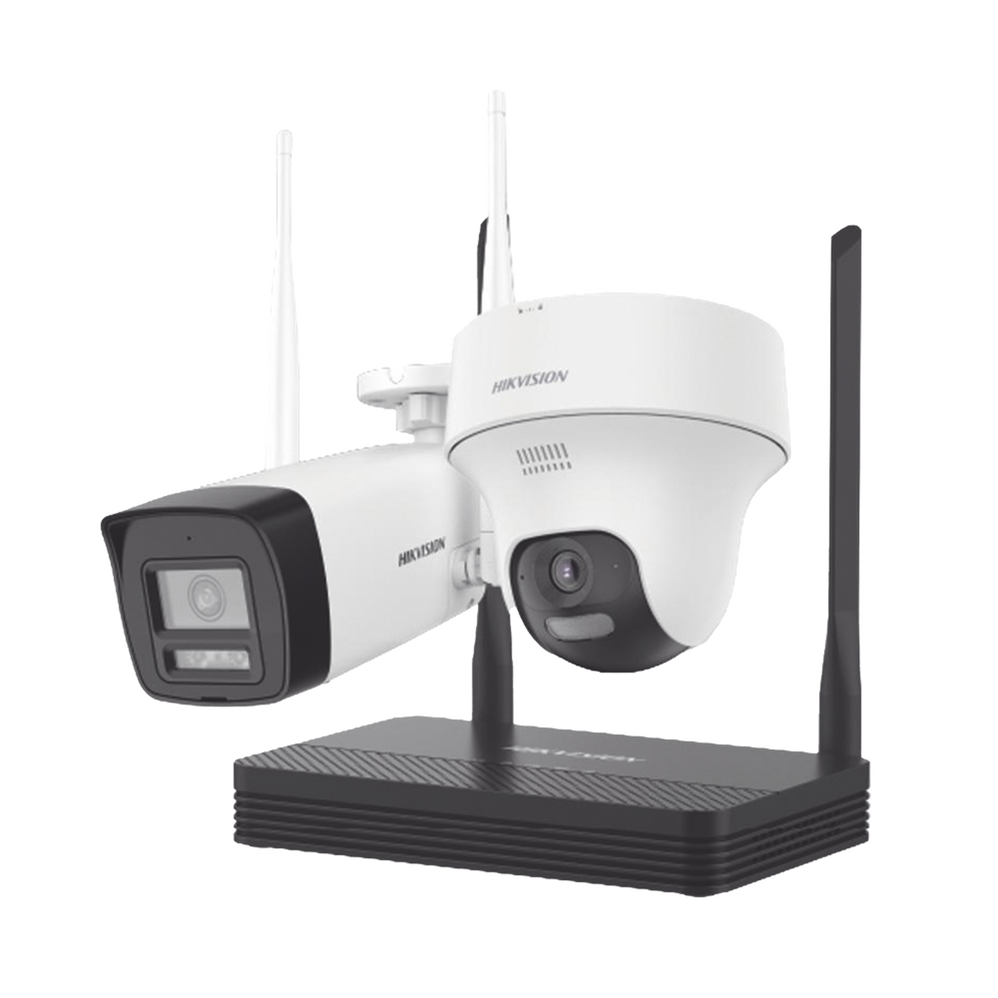 NKS422W02H Kit IP Inalámbrico 2 Megapíxel / NVS 4 Canales / 1 Cámara Bala Exterior + 1 Cámara Turret Interior con Lente 2.8 mm y Dual Light / Audio Bidireccional (Micrófono y Bocina) / Soporta Micro SD de 512 GB