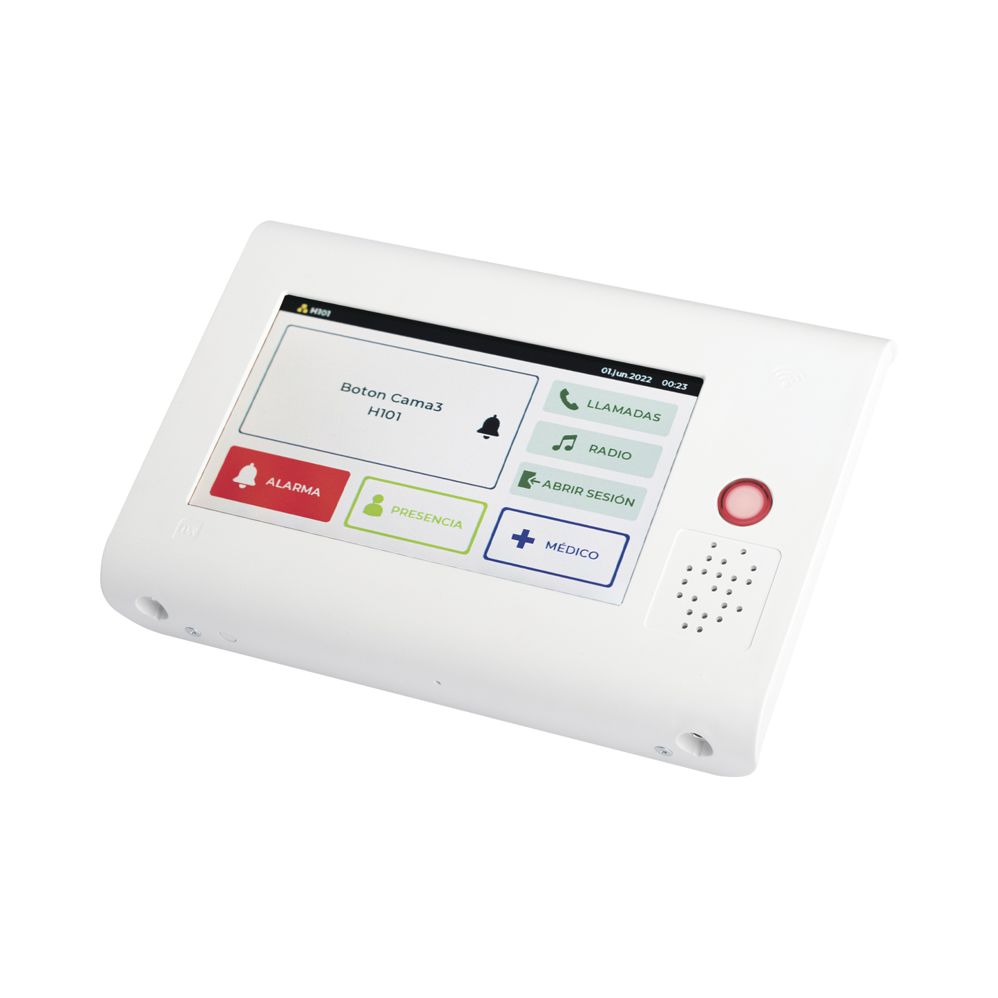 NX1021 - Terminal de Habitación IP para Hospitales / Lector RFID 125 KHz / Audio Bidireccional / SIP / PoE / Pantalla Táctil 7" / Compatible con NX1071 y NX1075