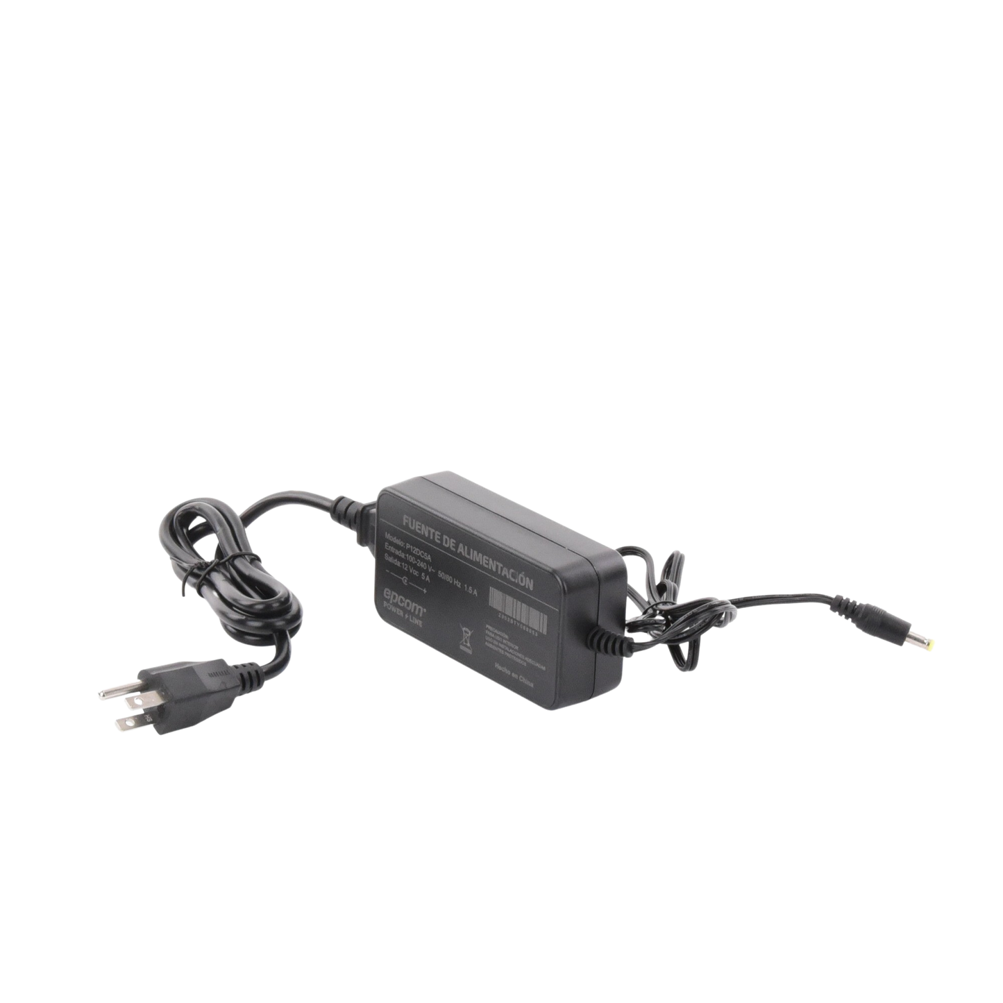 P12DC5A - Fuente de poder con Cables de Extensión para Mayor Alcance 12 Vcc / 5 Amperes / Profesional / 0.5 metros a la toma de alimentación / 0.5 metros a la conexión del dispositivo